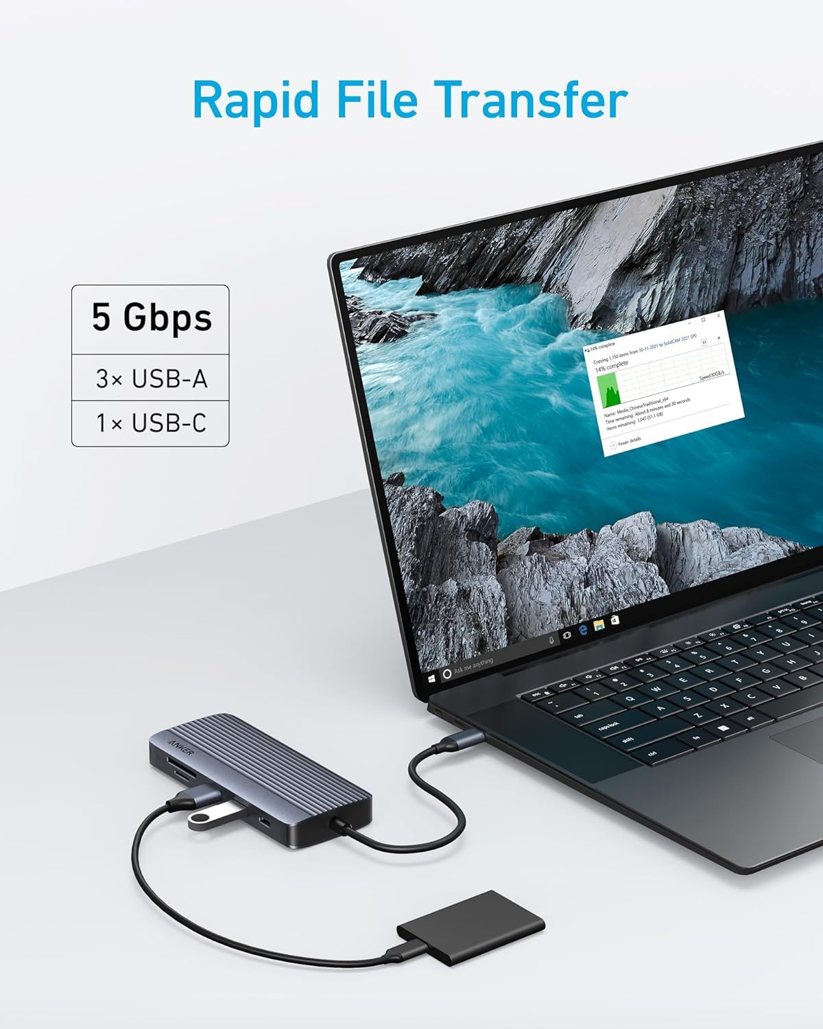Concentrador USB C Anker 10 en 1 Gris con HDMI 4K y VGA para Dell XPS