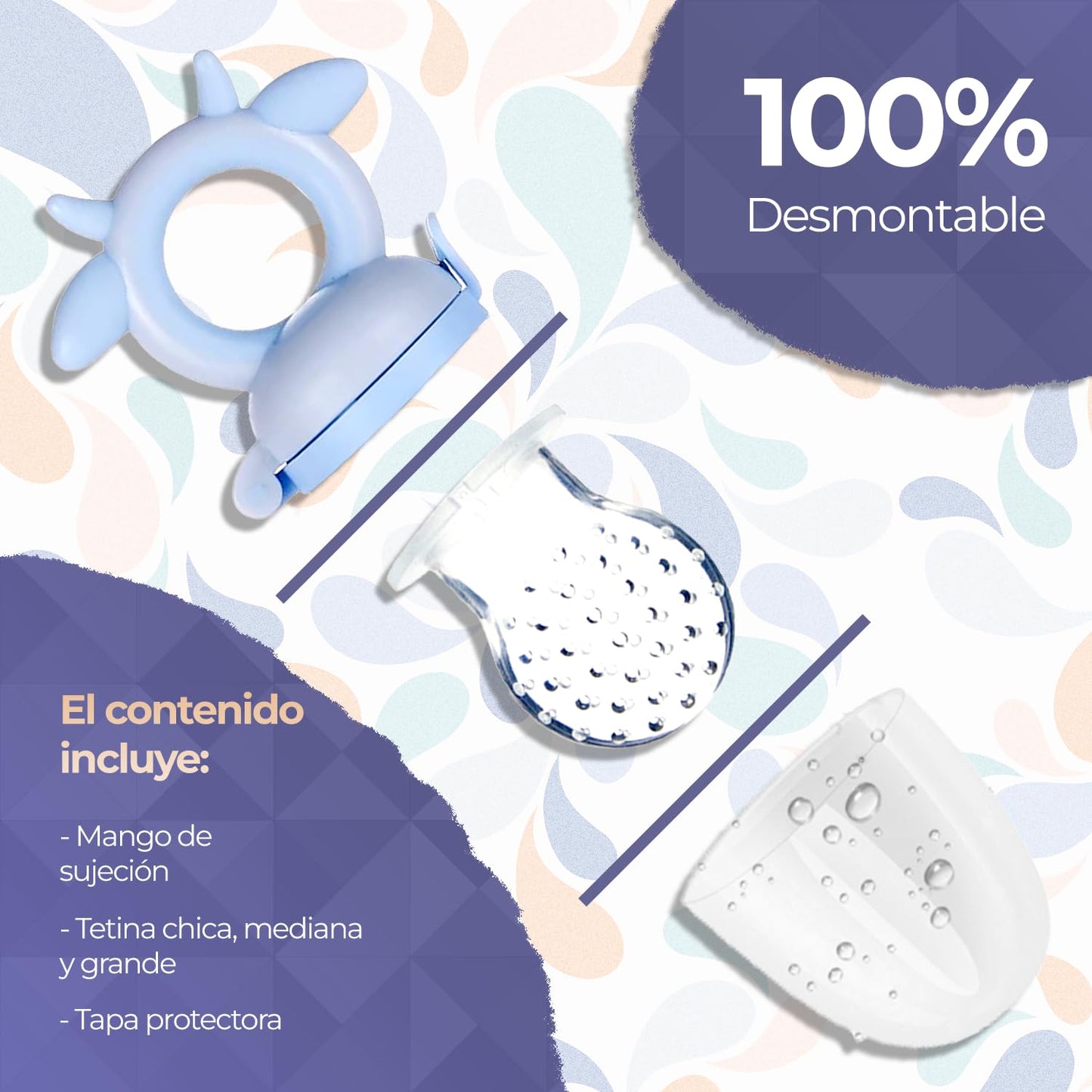 Chupón alimentador para frutas y papillas con seguro y tapa, 4 meses, dibujos animados (vaquita azul)