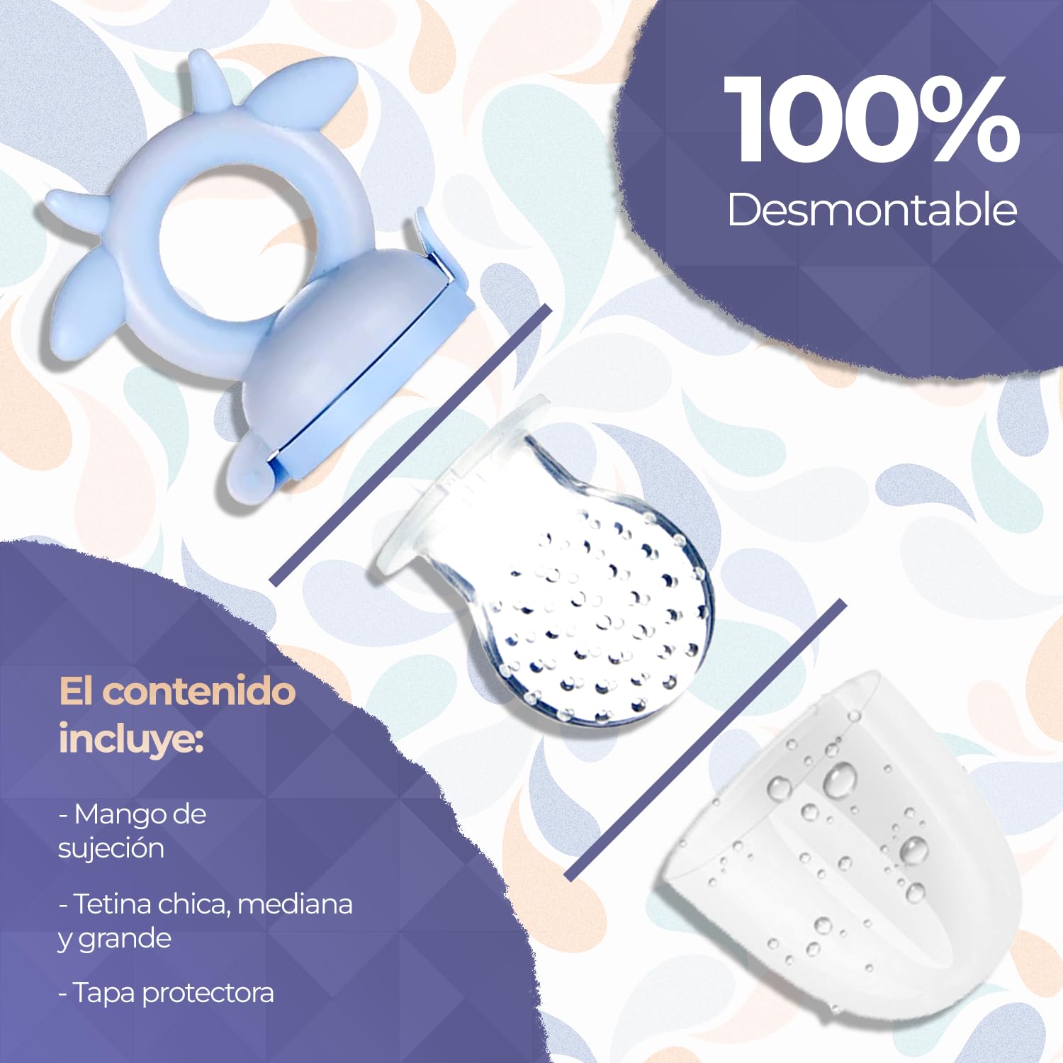 Chupón alimentador para frutas y papillas con seguro y tapa, 4 meses, dibujos animados (vaquita azul)