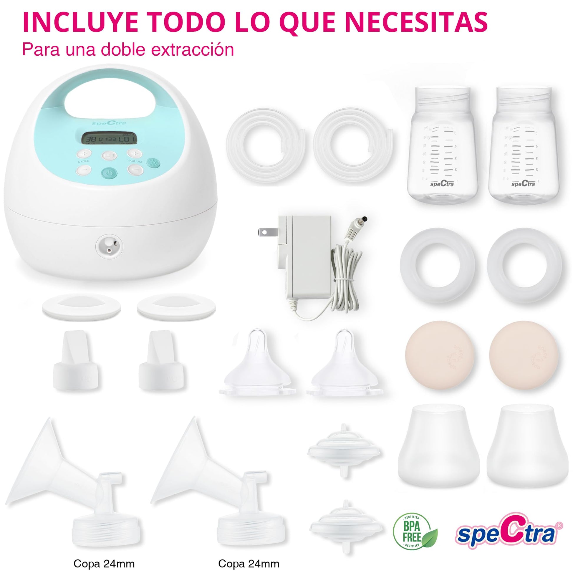 Extractor de Leche Eléctrico Doble Spectra S1 Plus Inalámbrico Grado Hospitalario con Batería Recargable Original