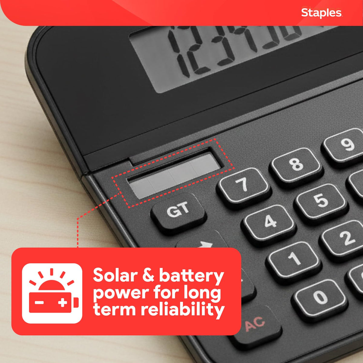 Calculadora Básica Staples Negro Solar y Batería de 10 Dígitos