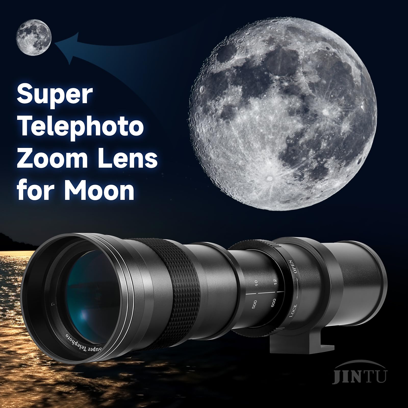 JINTU 420-1600 mm Teleobjetivo zoom lente manual para Canon T7i T6 T6i T6s T7 T8i T3i, T4i, T5, T5i, SL2, SL1 4000D 2000D 80D 90D 5D 6D 7D II 60D 750D 650D D3555555550 D8 D8 50 D7500 D5600 D3400 D7200