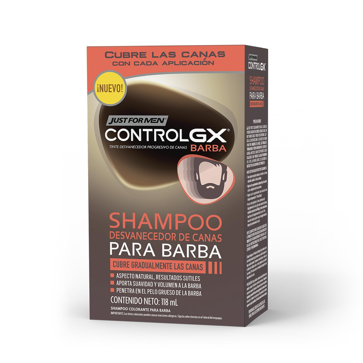 JUST FOR MEN Control GX Shampoo Desvanecedor Progresivo de Canas para Barba y Bigote - Cubre, Mejora y Restaura Color Natural