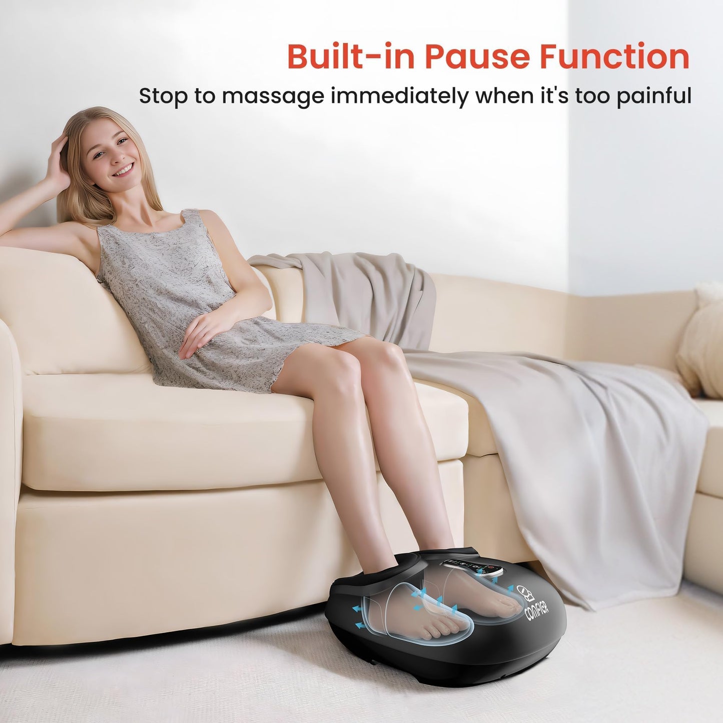 COMFIER Comfier 2024 Upgrade Masajeador De Pies Con Control Remoto, Función Pausa, Masajeador De Pies Con Calor, Compresión, Vibración, Masajeador De Pies Shiatsu Para Neuropatía, Fascitis P