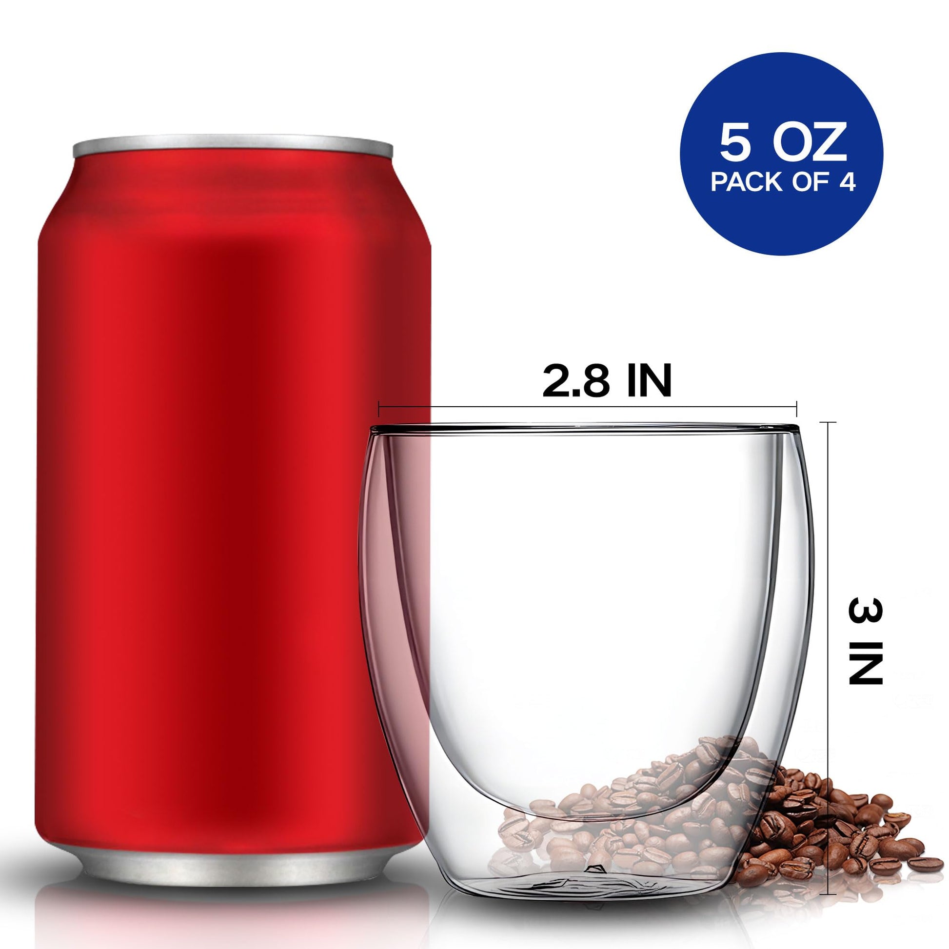 Juego de Tazas de Café YMMIND Transparente con Doble Pared para Bebidas Calientes (Juego de 4)