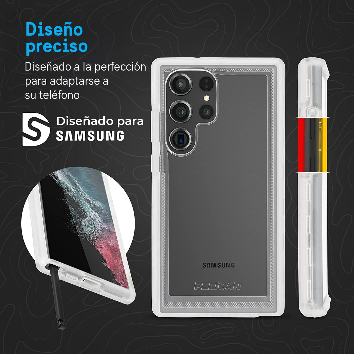 Funda con Clip para cinturón Pelican Voyager Transparente con protección de Grado Militar para Samsung Galaxy S23 Ultra Compatible con Carga inalámbrica