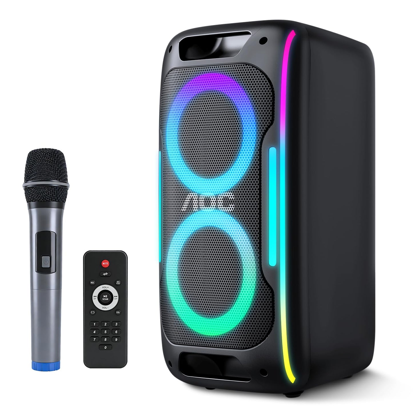 AOC ACS3221 Altavoz inalámbrico para Fiestas en Interiores y Exteriores de 55 cm con subwoofer 3600mAh 50W, Altavoz Amplificador RGB Recargable Profesional, Fiesta USB/TF/AUX/Mic/TWS/FM/BT