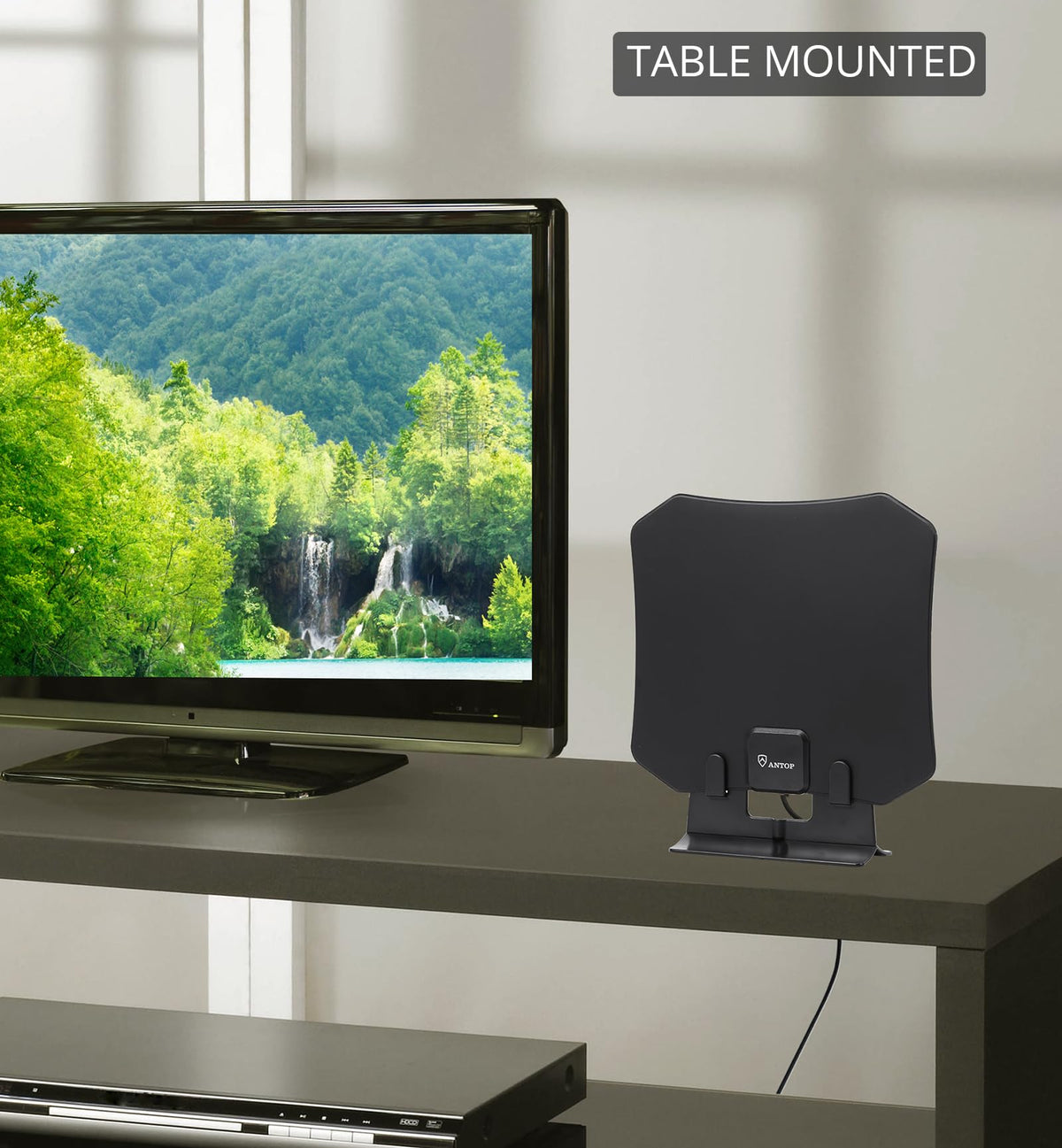 Antena de TV HD ANTOP Negra con Recepción Multidireccional para Interiores Compatible con Canales Locales 4K 1080P UHF VHF