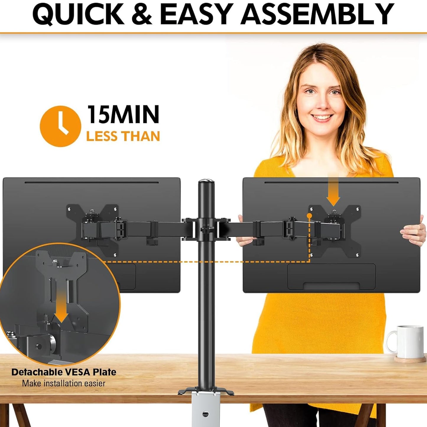 Soporte de Escritorio MOUNTUP Negro Ajustable para Dos Monitores de hasta 32 Pulgadas y 9KG