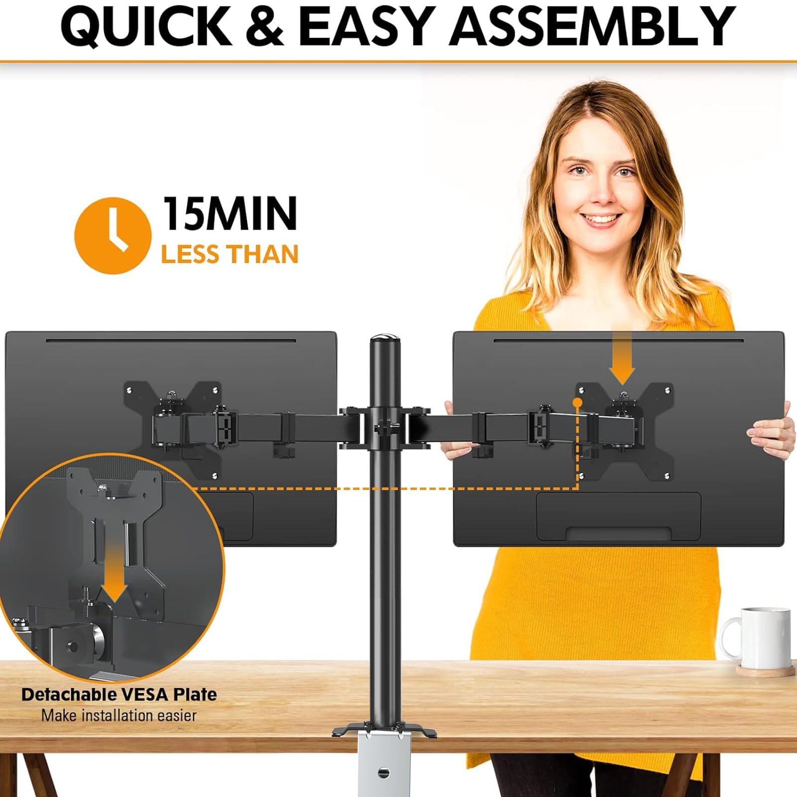 Soporte de Escritorio MOUNTUP Negro Ajustable para Dos Monitores de hasta 32 Pulgadas y 9KG