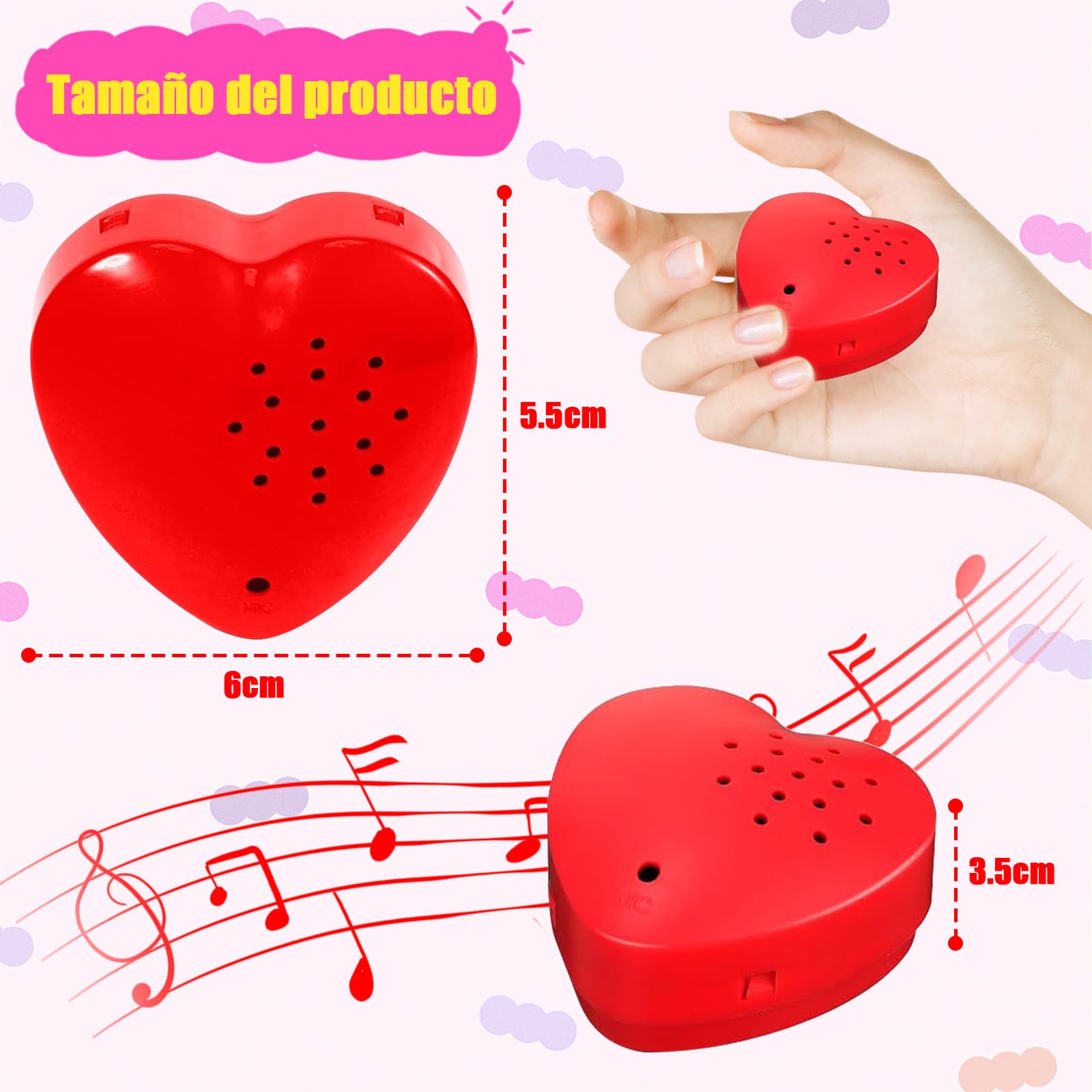 Grabadoras de Voz VKUJDT Rojas en Forma de Corazón para Animales de Peluche y Almohadas