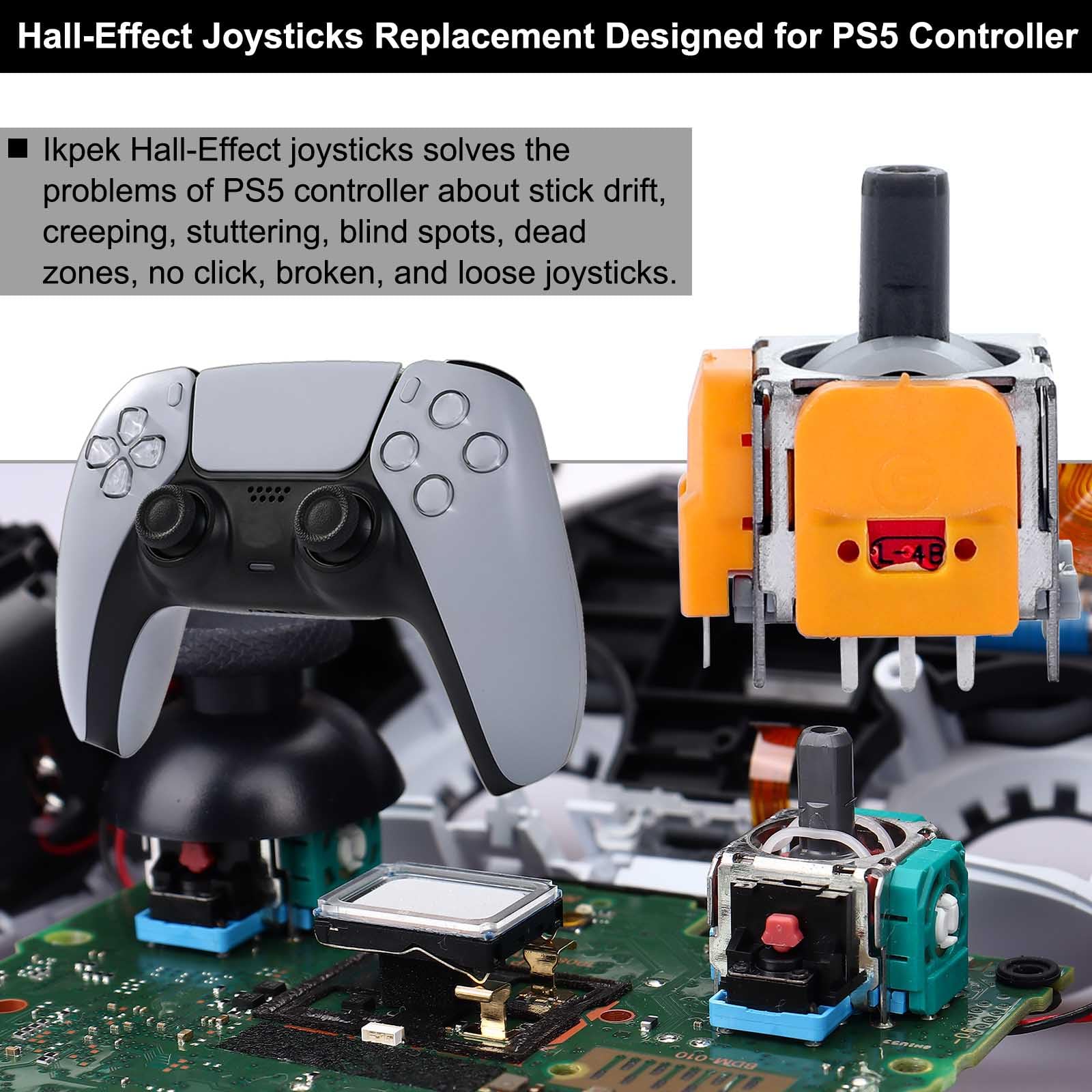 Ikpek - Juego de 4 joysticks de efecto salón de repuesto para driver DualSense PS5, sensor analógico 3D para rueda de pulgar de palanca de mando de mando de mando de mando de PlayStation 5