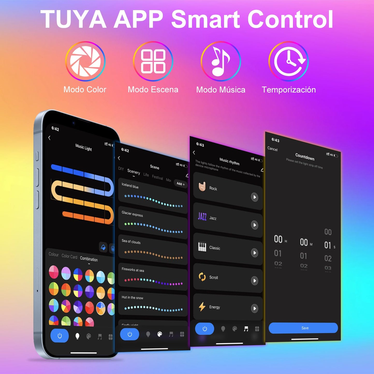 KUAEAY Barras de Luces LED Inteligente,Tira LED para TV,30CM RGB de Luz, Control de Aplicacion y Voz, 10 Modos de Escena, 4 Modo de Música,Lampara Gamer para Habitación Gaming,TV/PC