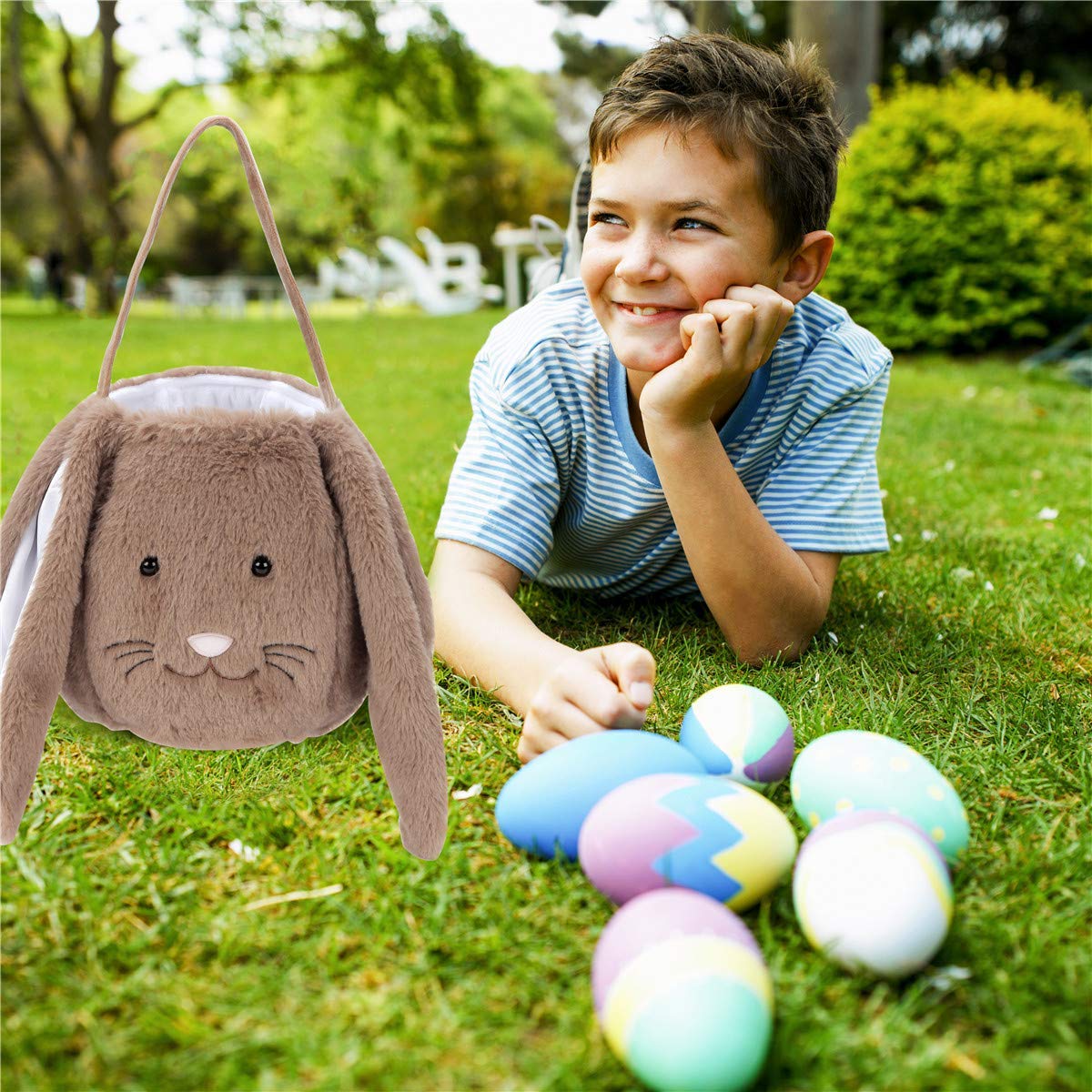 Cesta de Pascua, cestas de conejo de Pascua, cesta de caza de huevos de Pascua, cubos de Pascua para niños y niñas, bolsas de lona de conejo de Pascua para decoraciones de Pascua, regalos de caramelos