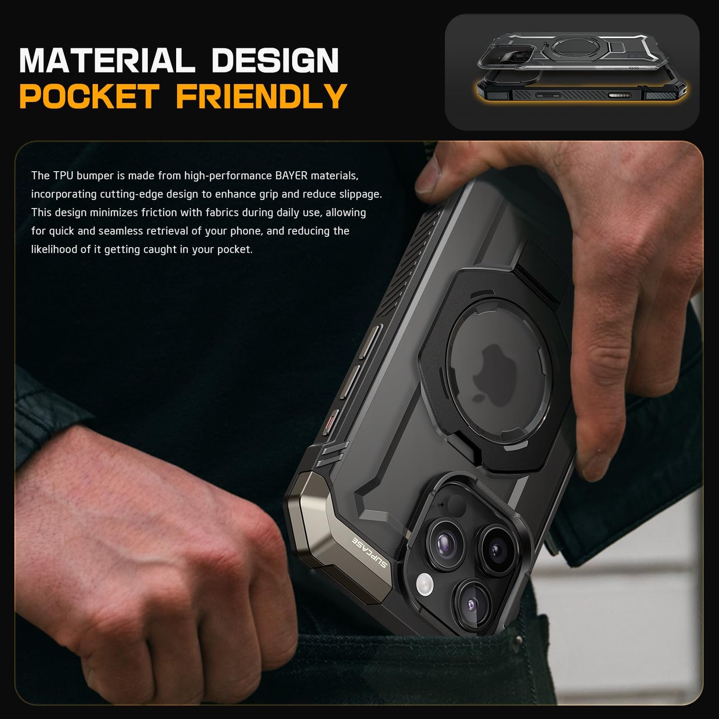 Funda para iPhone 16 Pro MAX SUPCASE Negro UBGrip Magnética Resistente con Soporte Compatible con Magsafe
