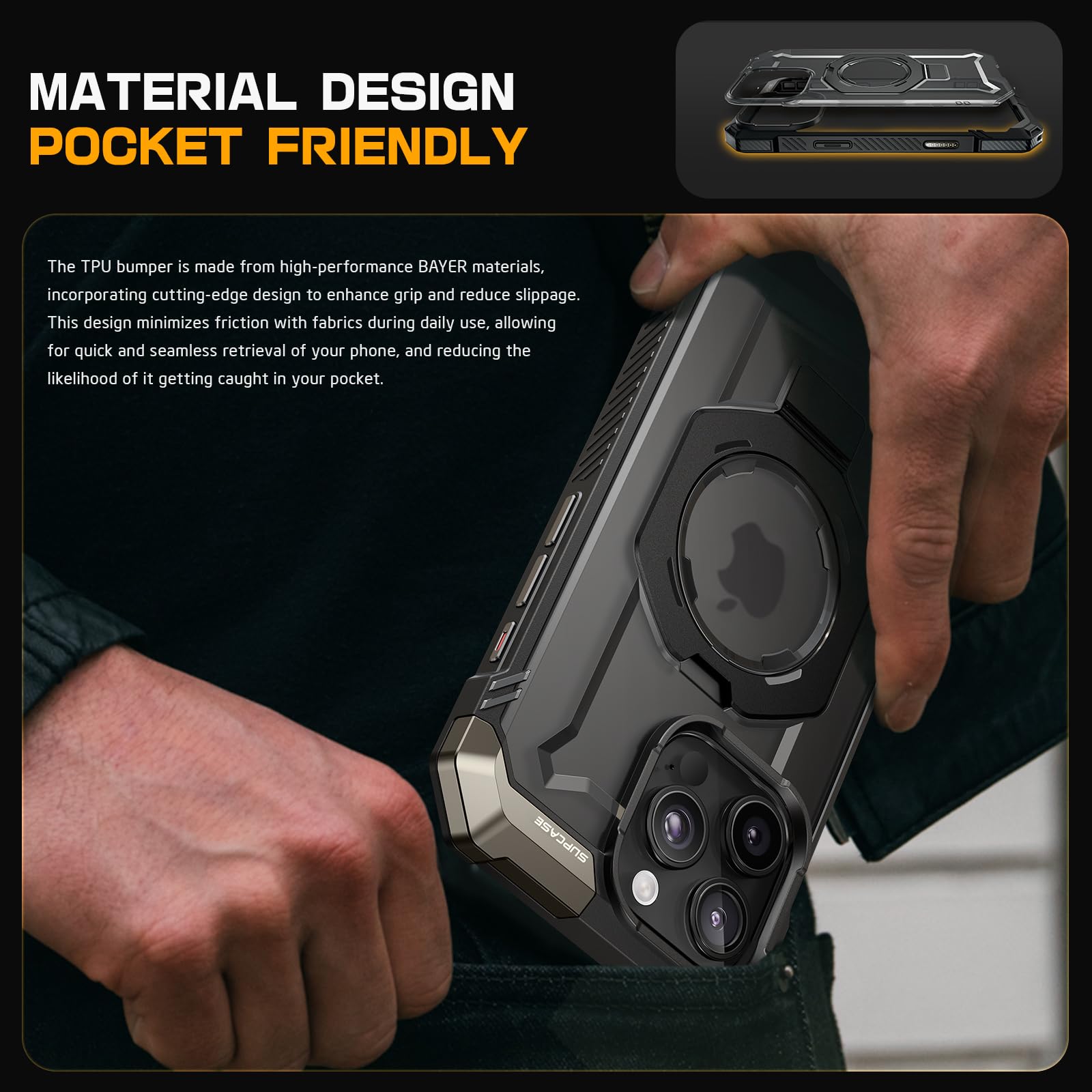 Funda para iPhone 16 Pro MAX SUPCASE Negro UBGrip Magnética Resistente con Soporte Compatible con Magsafe
