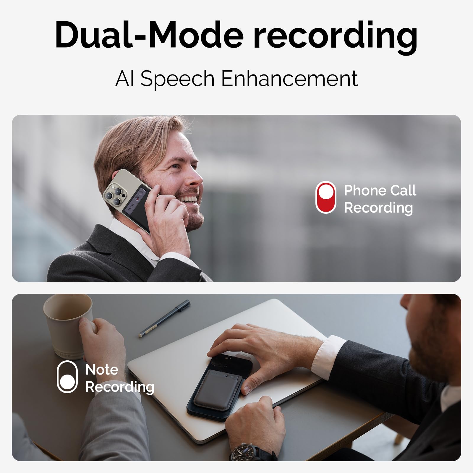PLAUD Grabadora de Voz Note IA - Transcribe y Resume con tecnología de IA - Soporta 112 Idiomas, 64GB de Memoria, Control de reunión con App, lección, Llamada, entrevista (Funda Incluida)