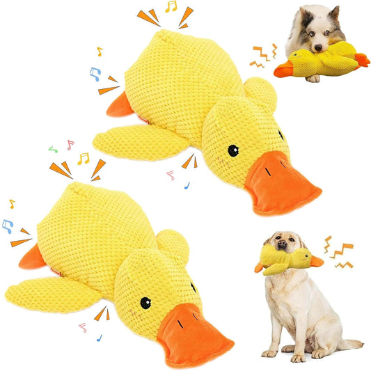 LICHENXI Pato Calmante para Perros2PK, Juguete para Perros Pato, Peluche Interactivo para Mascota Mordible con Sonido Chirriante; Juguete para Masticar y Jugar para Perros de Todas Las Razas y Tamaños