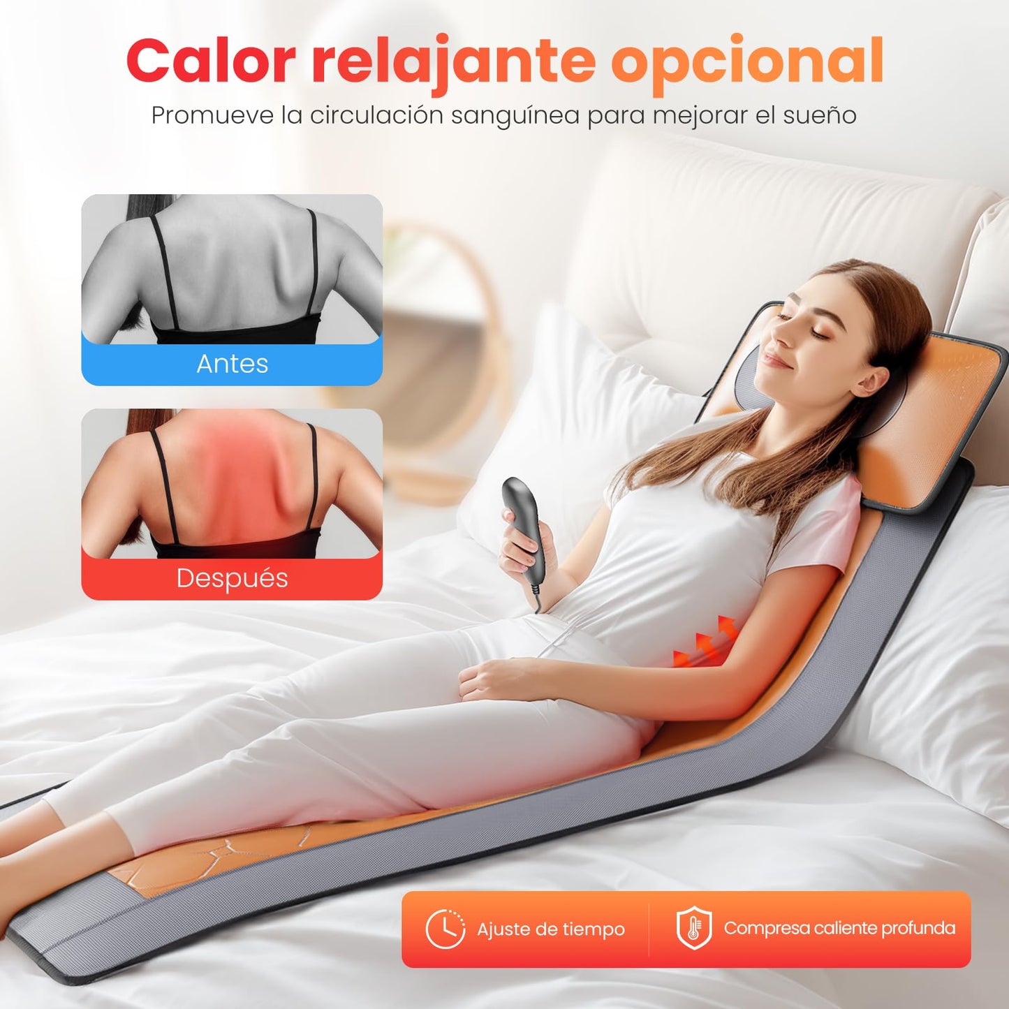 Cojín de Masaje Térmico para Todo el Cuerpo,Alfombrilla de masaje con 10 motores vibratorios,20 Cabezales de Masaje Shiatsu para el Cuello,Adecuado para cuello,espalda,cintura,caderas,piernas