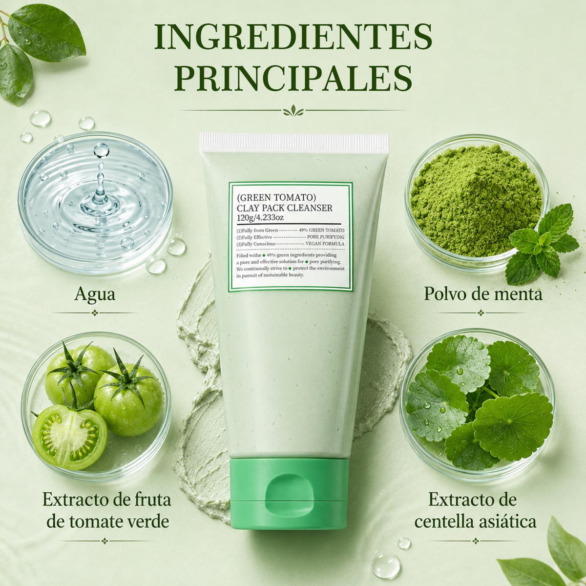 2PCS Green Tomato Clay Mask, Mascarilla de Arcilla de Tomate Verde para Cara, Limpieza Facial Profunda y Minimización de Poros, Hidratante, Para Todo Tipo de Piel (con Cuchara)