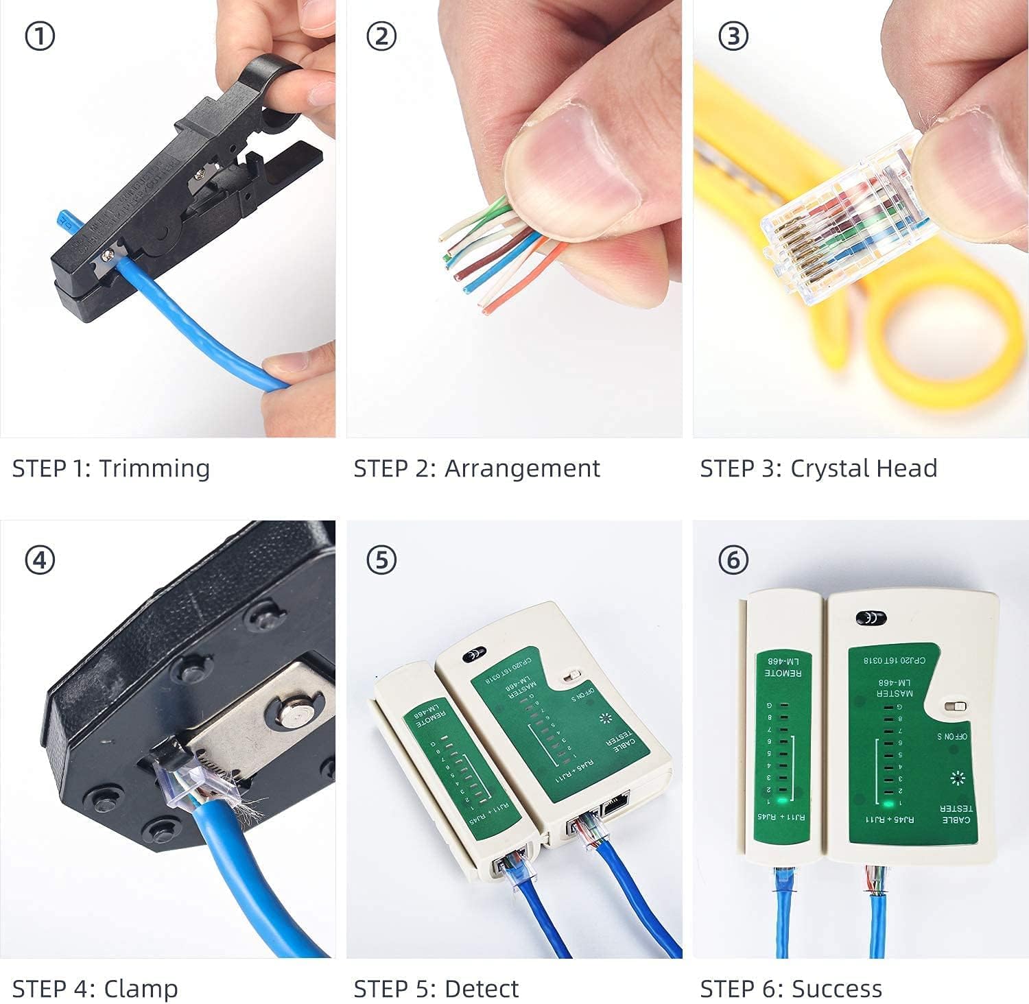 Kit de Herramientas para Reparación de Red | 12 Piezas Mantenimiento de Red Cable Tester con Pelacables | RJ11/12/45 Crimpadora Conector de Red para Herramienta | Probador de Cables Kit de Reparación