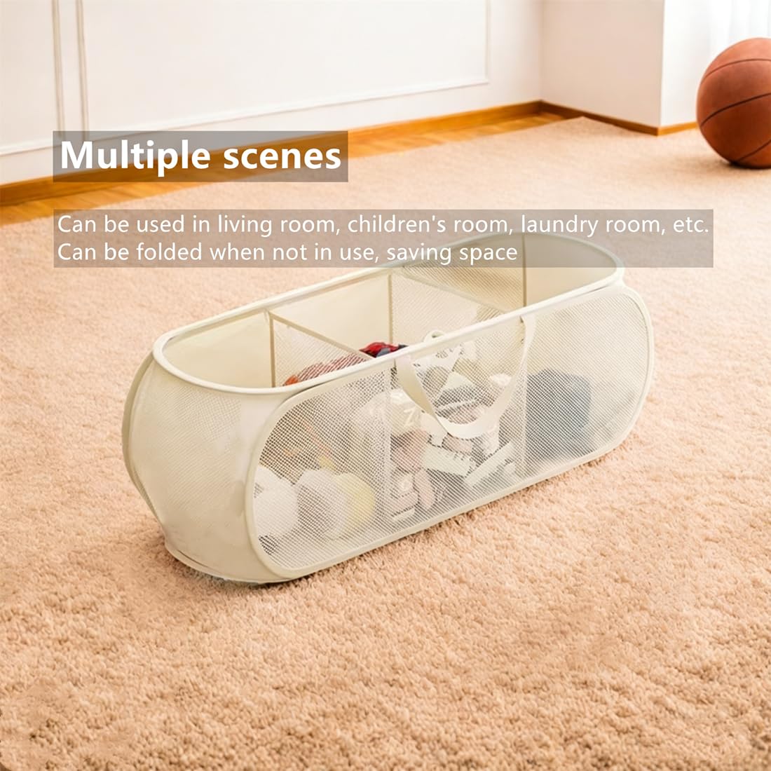 BEENIFIC - Cofre de almacenamiento grande para juguetes, organizador de almacenamiento de animales de peluche, cesta de juguetes para niños, niñas (beige)