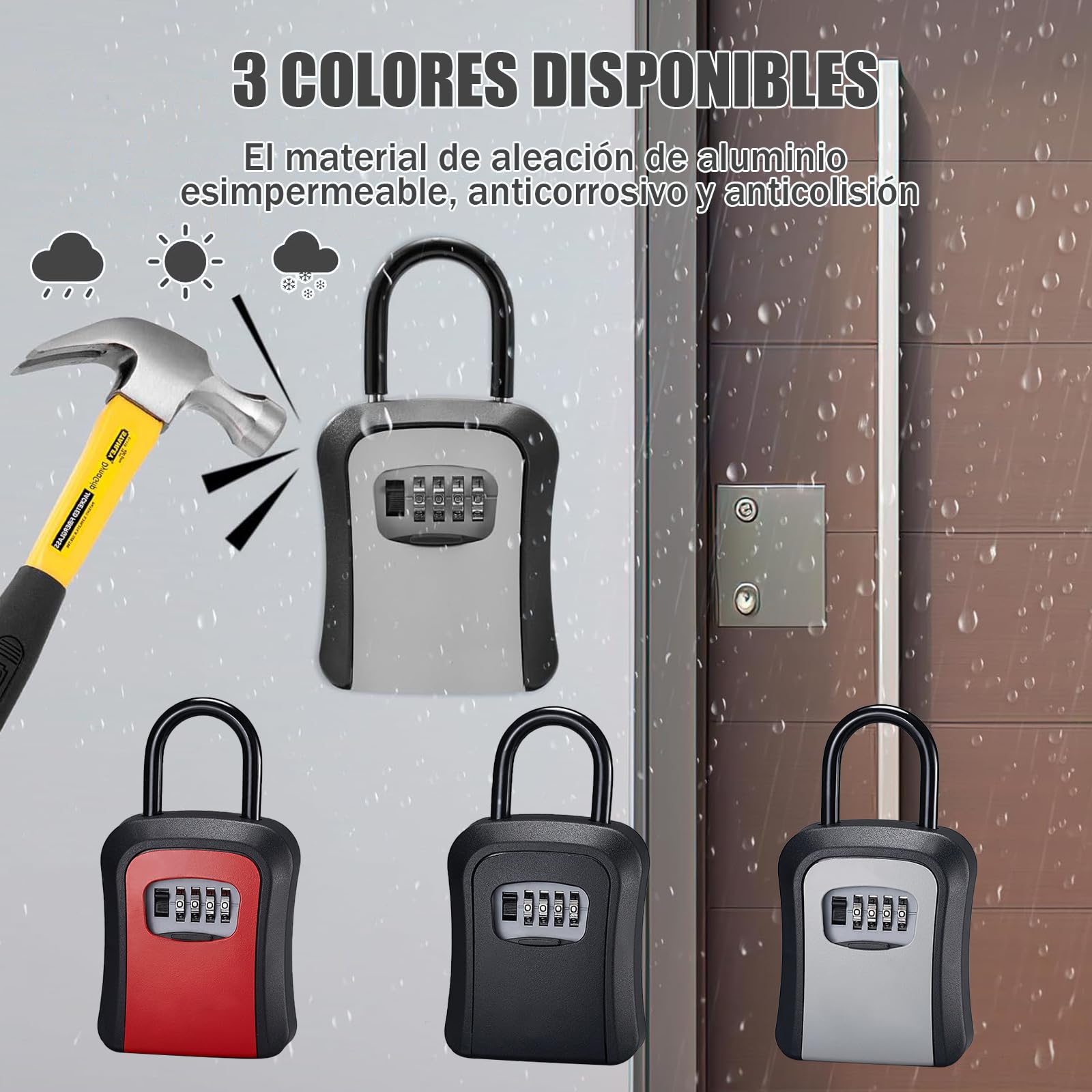 Caja de Llaves Aleación con Gancho,Caja Fuerte De Almacenamiento con Candado de Combinación Montada Pared para Llaves,Adecuado para Hogar,Oficina,Almacenamiento de Llaves de Repuesto (Gris)