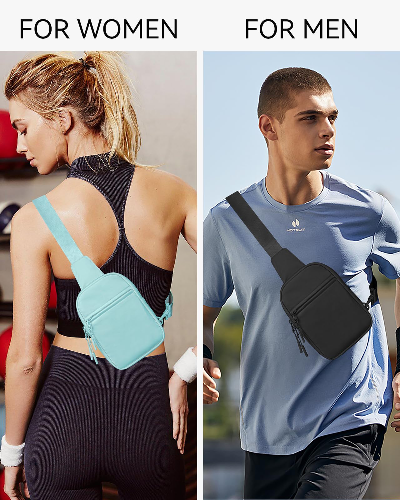 Bolso bandolera pequeño para mujeres y hombres, riñonera bandolera con correa ajustable, bolsa de pecho para correr y ciclismo, Azul/claro