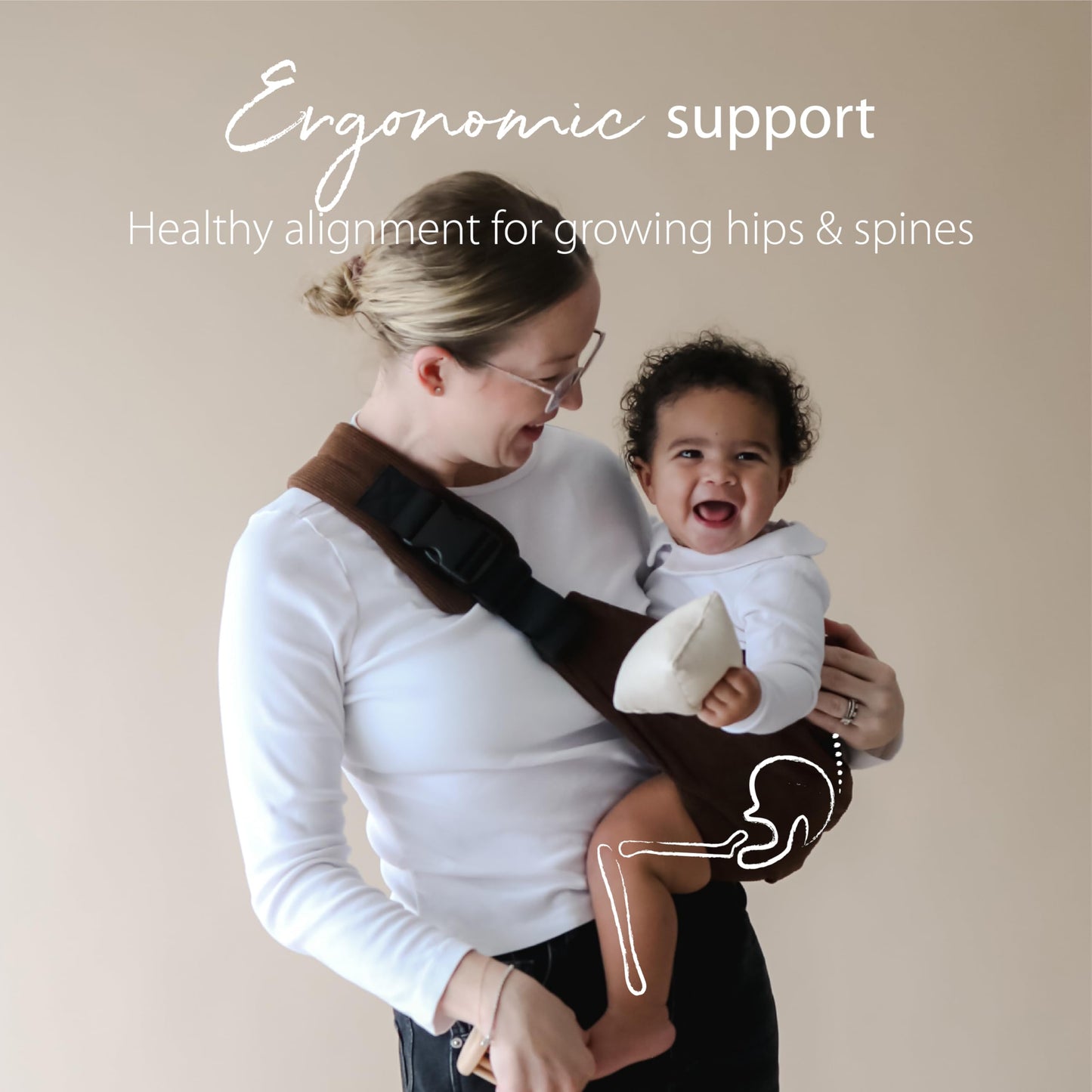 Boba Buddy - Sling portabebés de algodón de pana para bebé, ergonómico con correas ajustables, hebilla de seguridad y asiento espacioso, incluye bolsa de transporte a juego (9-48 meses/18-44 libras)