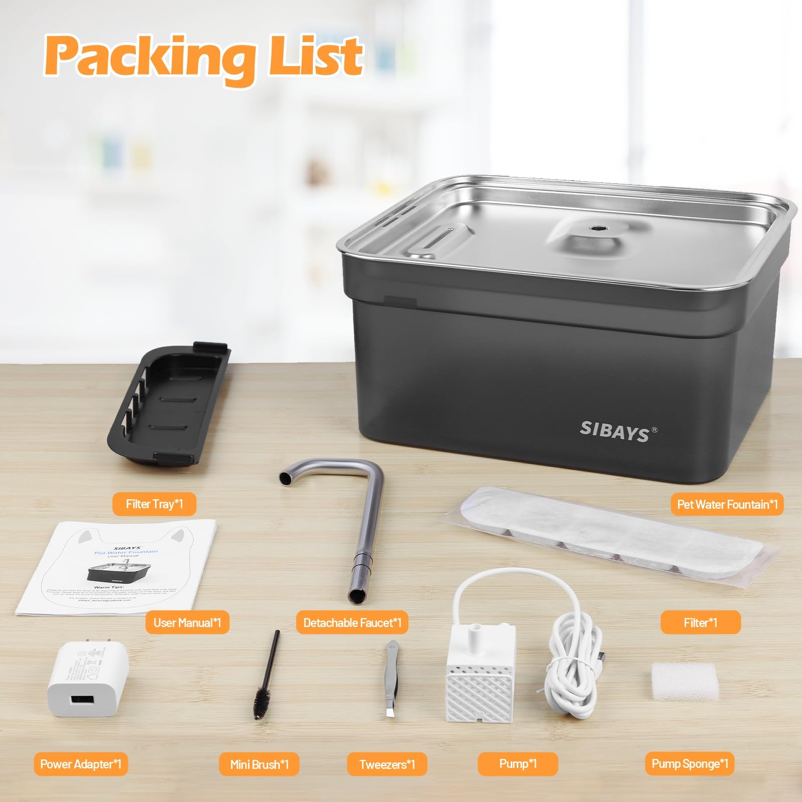 Fuente de Agua Automática SIBAYS Gran Capacidad Acero Inoxidable Ultra Silenciosa para Mascotas