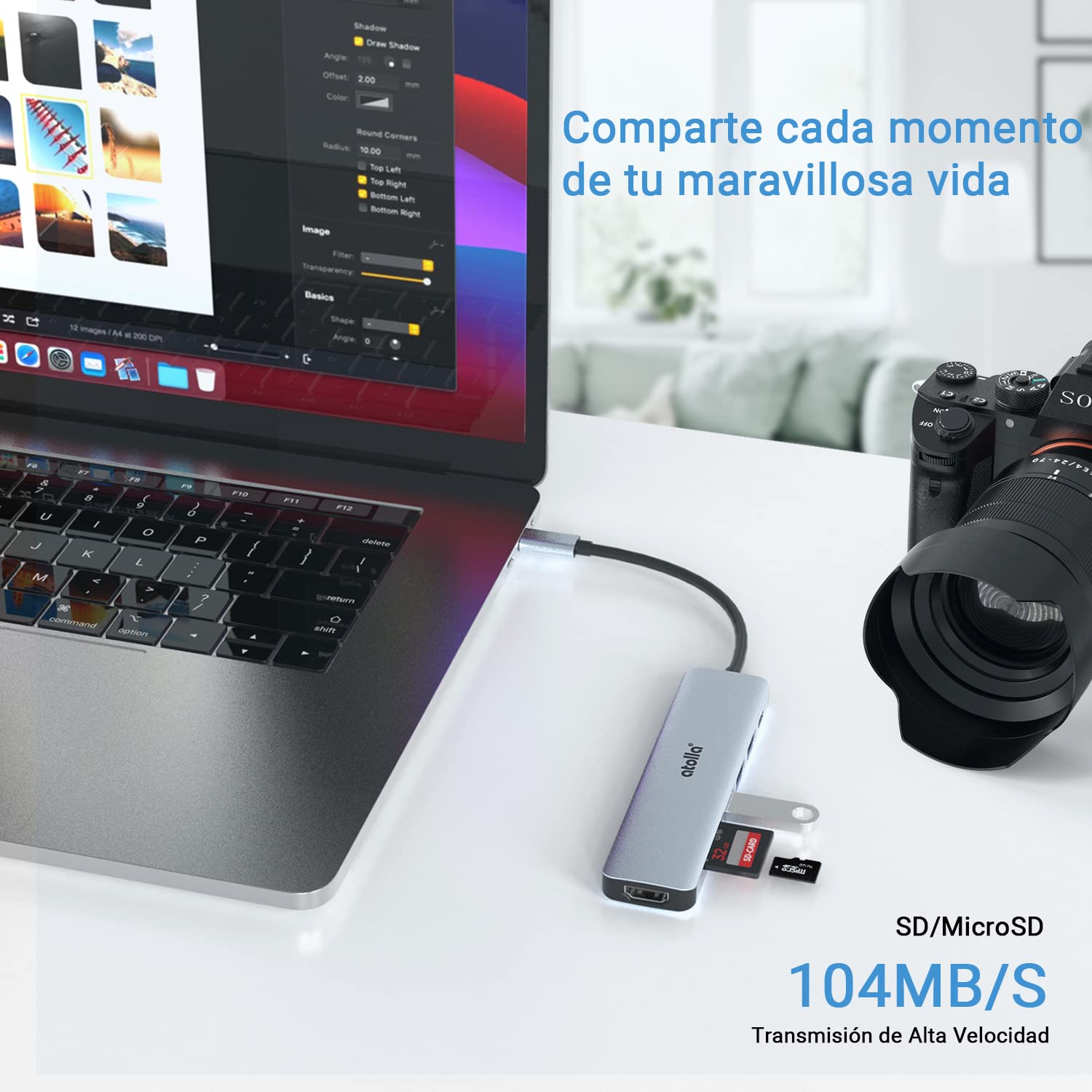atolla USB C HUB, 7 en 1 Adaptador USB C a HDMI 4K, 100W PD Carga, 3 x USB 3.0, Lector de Tarjetas SD/Micro SD, Compatible con MacBook Pro (Thunderbolt 3), XPS y Más Dispositivos Tipo C
