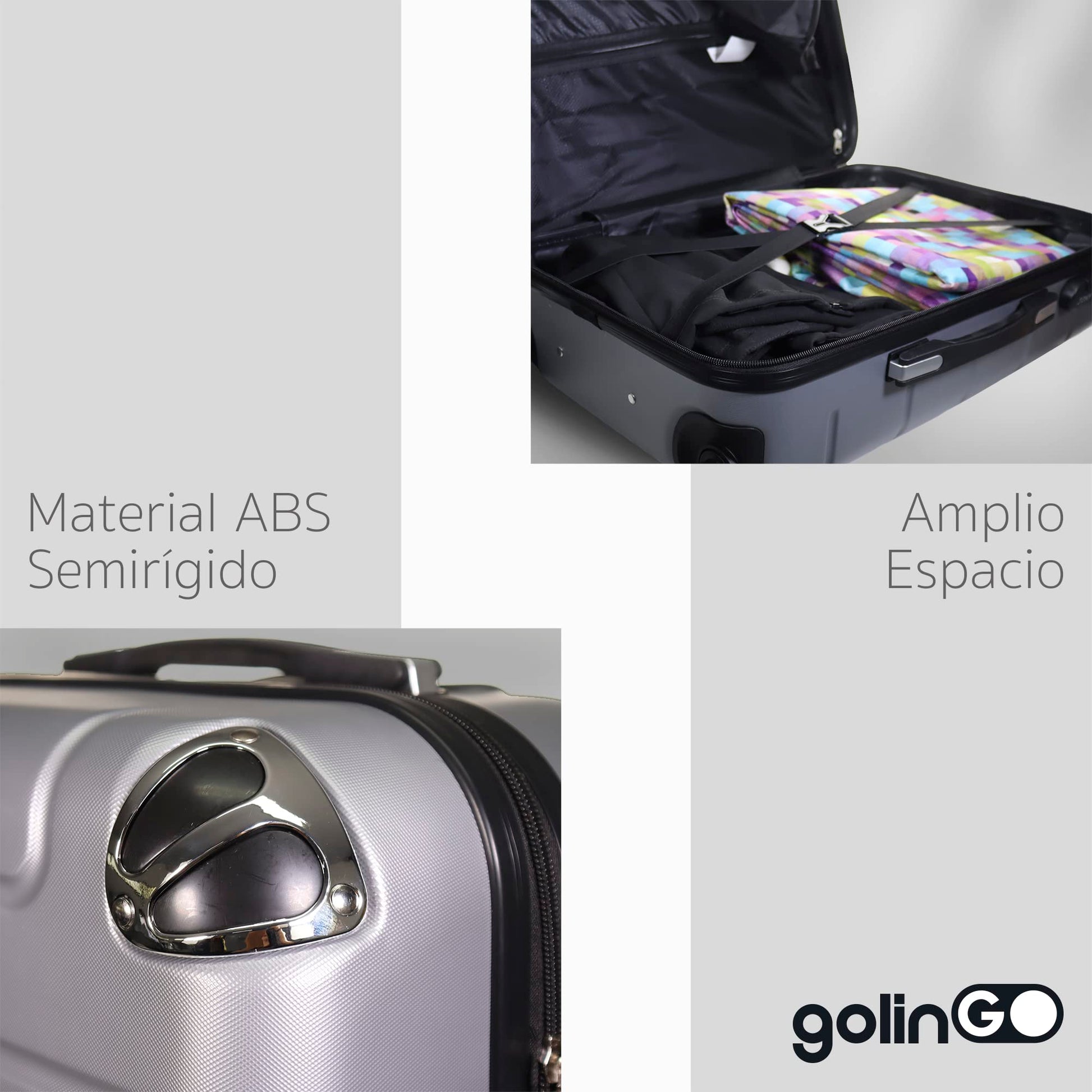 Carry On Maleta de Mano Hardside Maleta Rigida Resistente Con Ruedas Giratorias 360, Mango Expandible ABS y Candado de Seguridad (Plata)