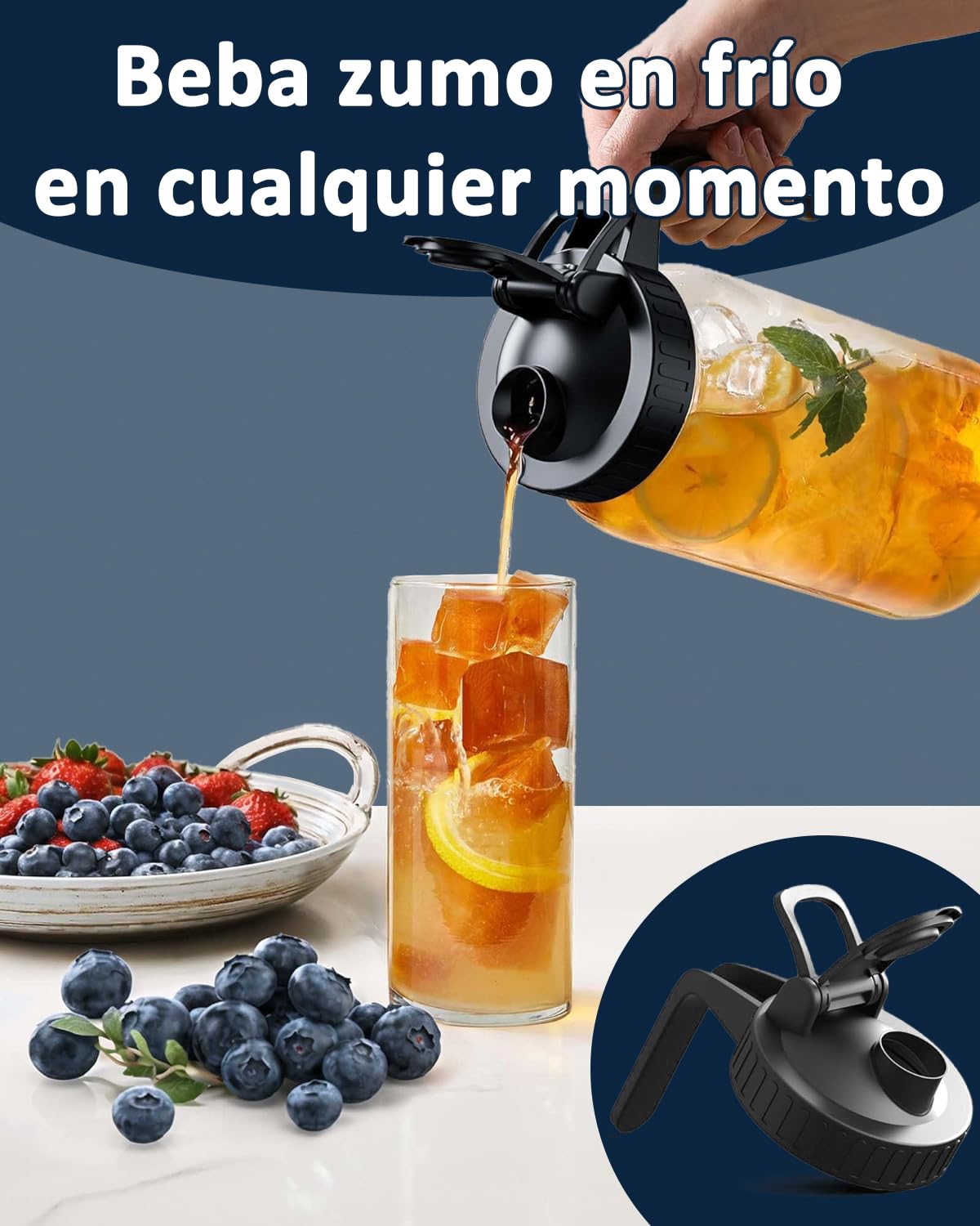 Cafetera Cold Brew Wexlerey Vidrio 64oz Hermética y a Prueba de Fugas con Filtro de Acero Inoxidable para Café, Té y Bebidas de Frutas