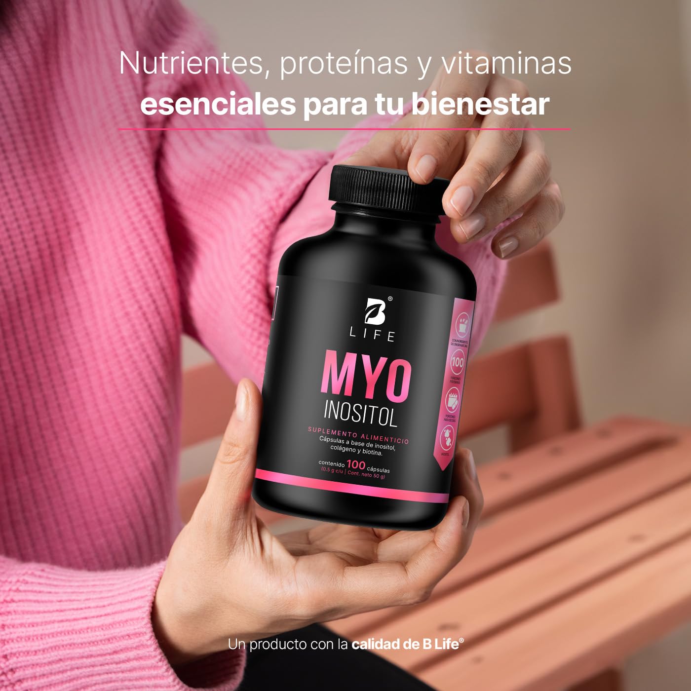 B Life | Inositol de 100 Cápsulas de 500 mg | Ingredientes naturales | Myo Inositol.
