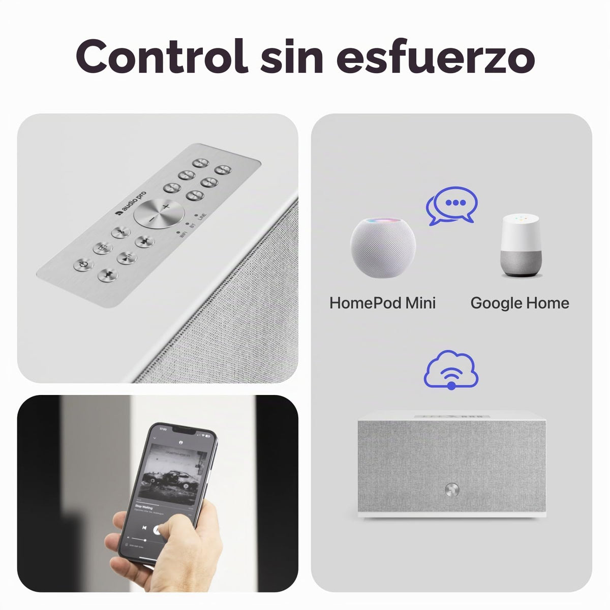 Altavoz Inalámbrico Audio Pro Blanco Multiroom Bluetooth Wi-Fi Sonido Potente Compatible con AirPlay 2 Spotify Tidal App WiiM