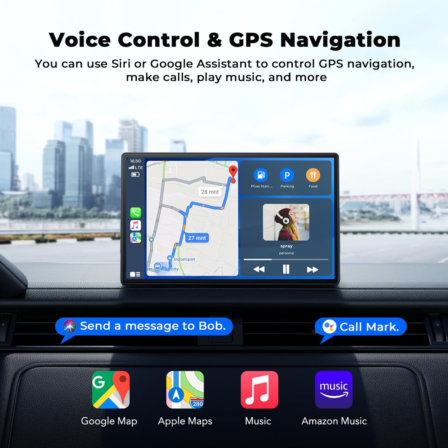 Pantalla Portátil Volam Negra CarPlay/Android Auto 9'' con Cámara de Reversa y Bluetooth Compatible con Todos los Vehículos