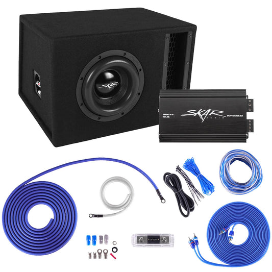 Subwoofer Skar Audio 8" 1200 W Serie EVL con Caja y Amplificador Completo Paquete de Graves