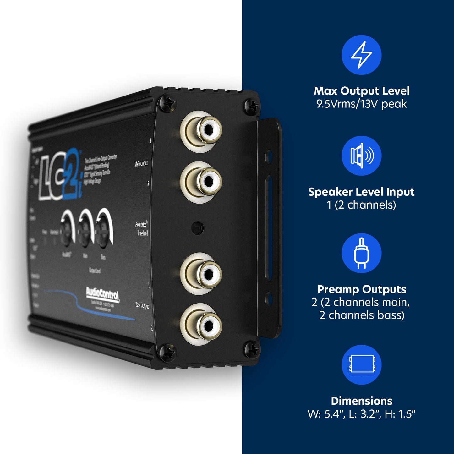 AudioControl LC2i Convertidor de Salida de línea de 2 Canales con AccuBASS y Control de subwoofer