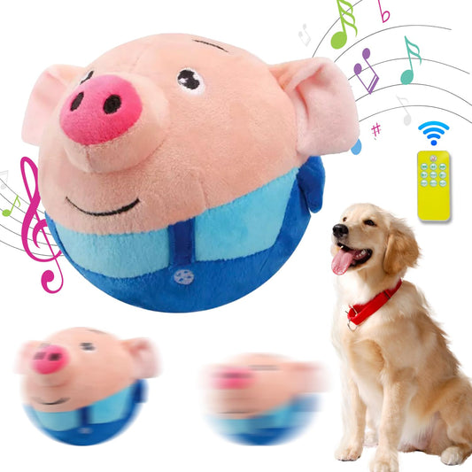 LGQSETSAIL Juguete de Peluche para Mascotas Activas, Mando a Distancia Juguete de Peluche Saltarín para Perros,Juguete Interactivo de Cubierta de Peluche,Bolas de Juguete Que Cantan y Bailan