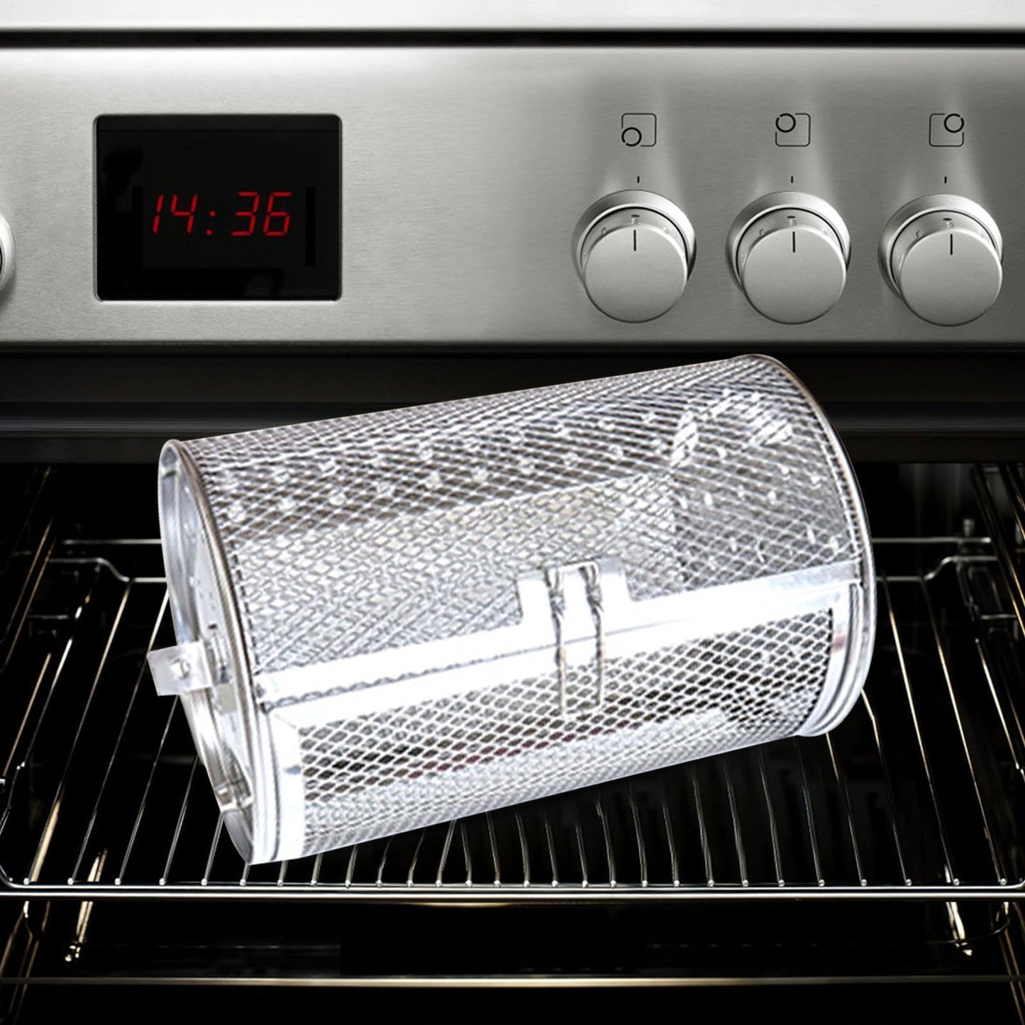 Cesta giratoria de acero inoxidable para horno de tambor | Cesta multifuncional para asar al horno, hornear, hornear, cacahuetes, nueces secas, granos de café, barbacoa