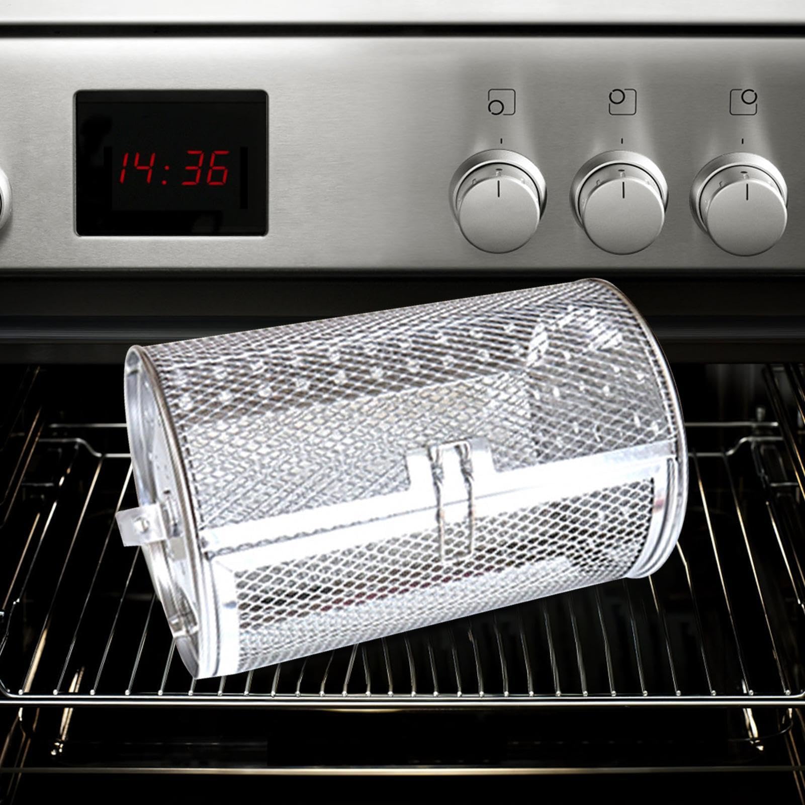 Cesta giratoria de acero inoxidable para horno de tambor | Cesta multifuncional para asar al horno, hornear, hornear, cacahuetes, nueces secas, granos de café, barbacoa