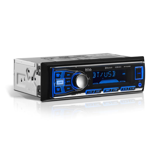 BOSS Audio Systems 611UAB Multimedia Car Stereo – Single Din, audio Bluetooth y llamadas manos libres, micrófono integrado, reproductor de MP3, sin reproductor de CD/DVD, puerto USB, entrada AUX, receptor de radio AM/FM
