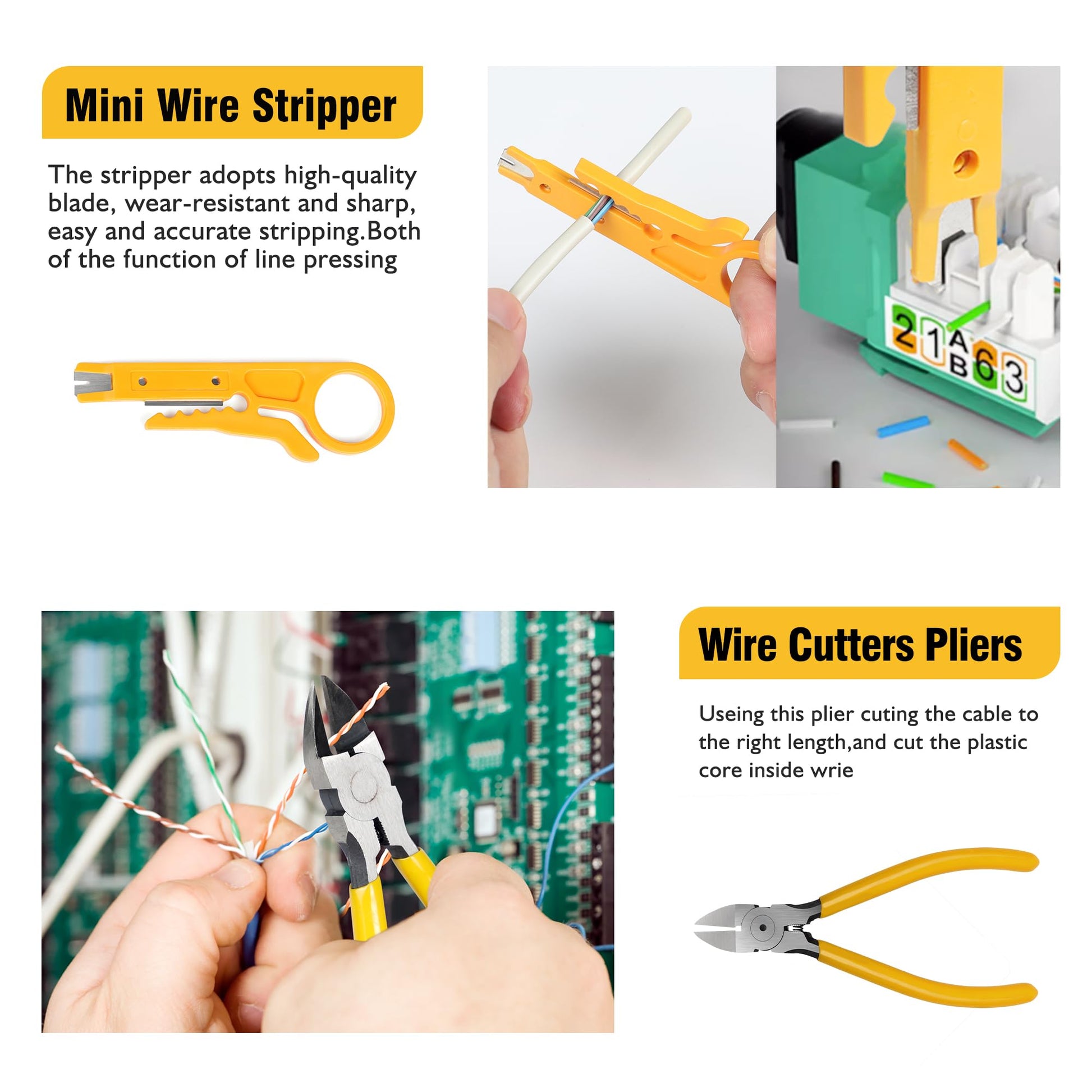 Kit de Herramientas de Crimpado Wakhow Negro con Probador y Accesorios para Ethernet Cat5 Cat6 Cat7