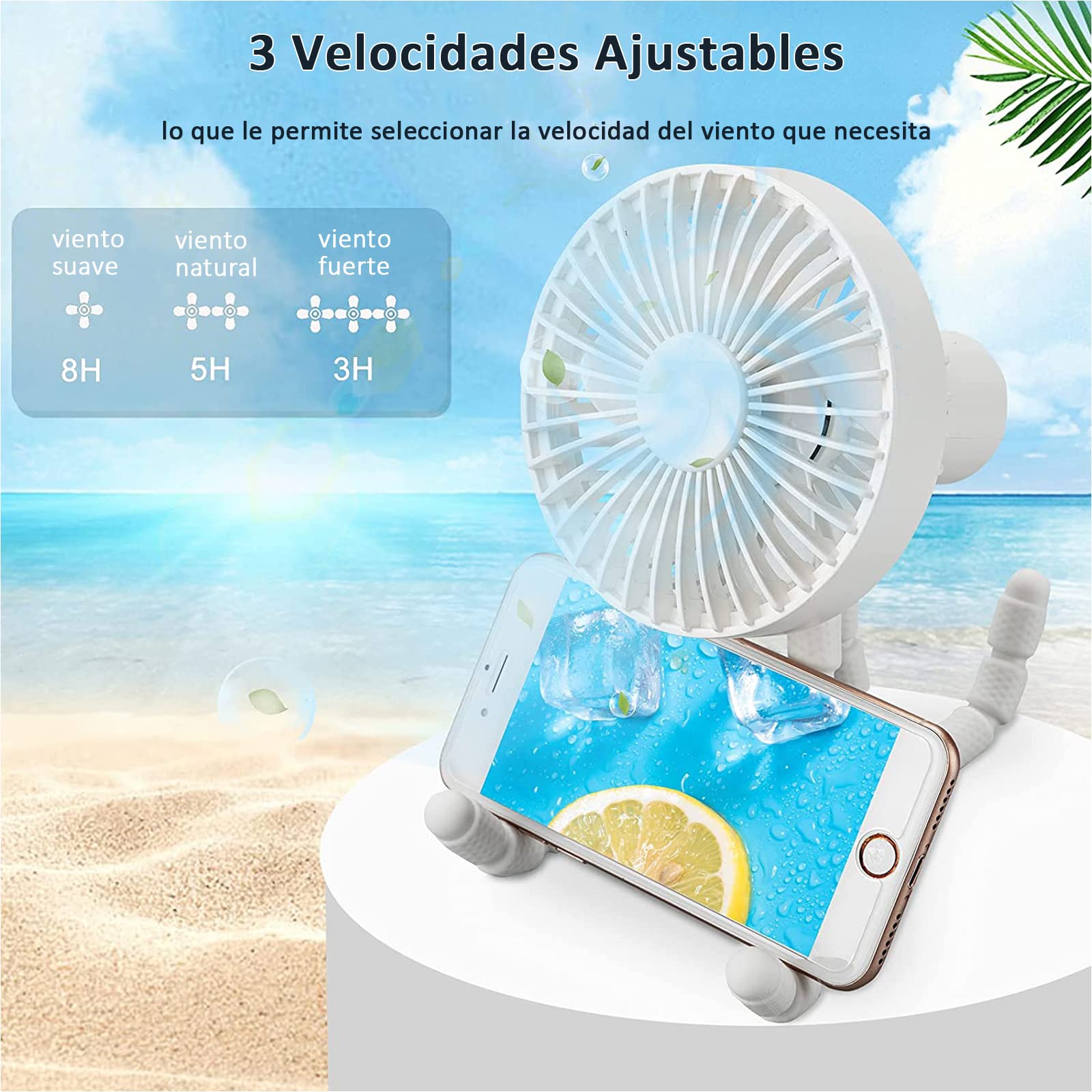 CALDERON - Ventilador Portátil,3 Velocidades,Ventilador de Cochecito Portátil,Ventilador de Escritorio Personal,Ventilador de Mano con Carga USB para Exteriores,Oficina,Viajes (Rosa)