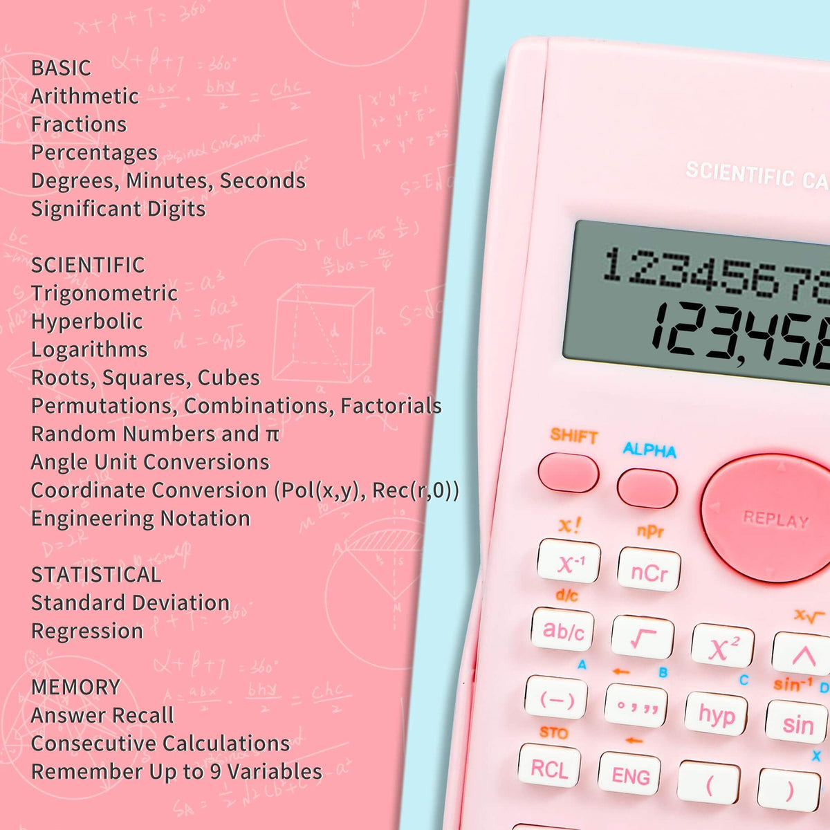 Calculadora Científica Estudiantes Rosa 2 Líneas para Matemáticas