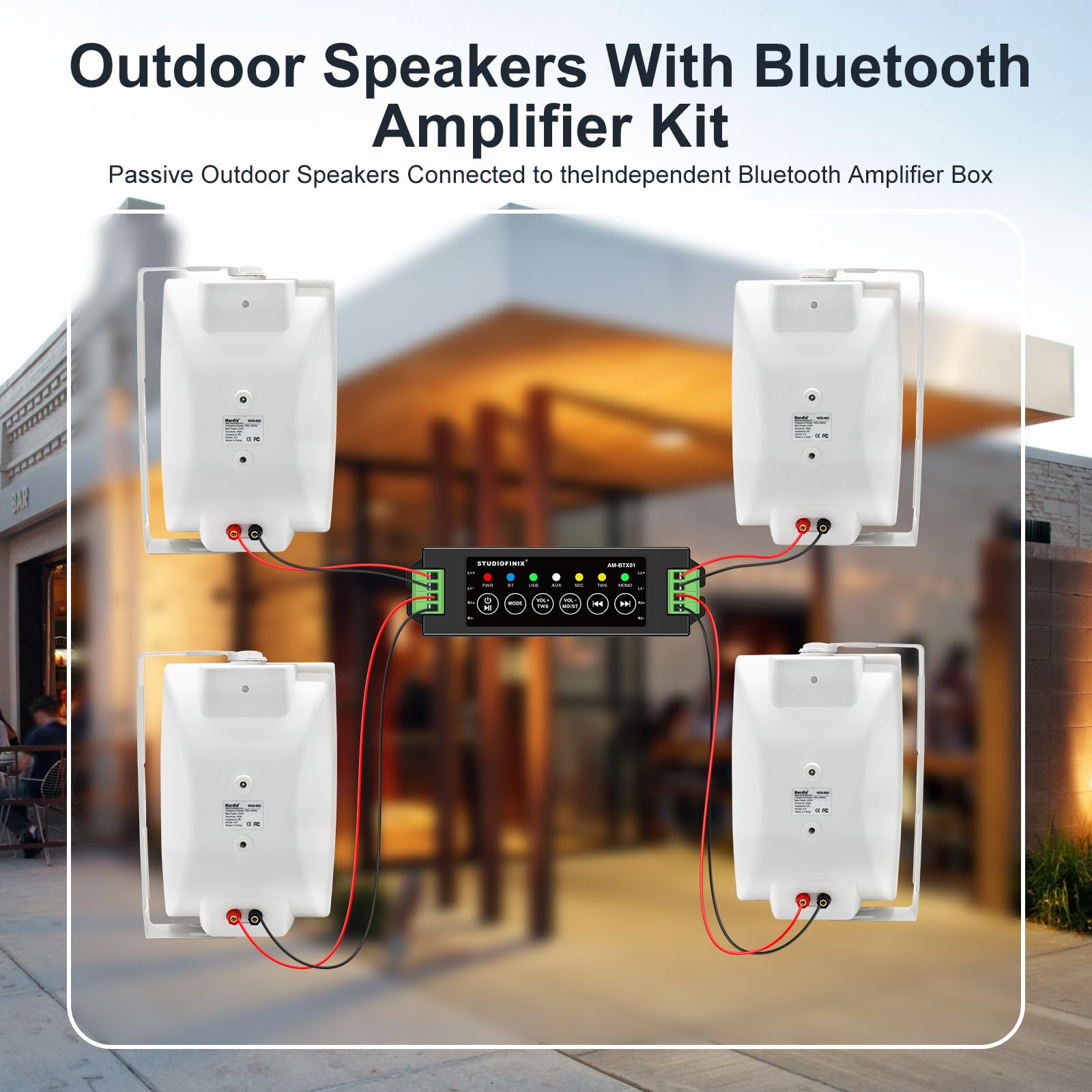 Altavoces Bluetooth para exteriores, 6.5 pulgadas, máximo 800 W, impermeables, con cable con amplificador multifuncional, sistema de altavoces para exteriores, para patio, jardín, piscina, hogar (4