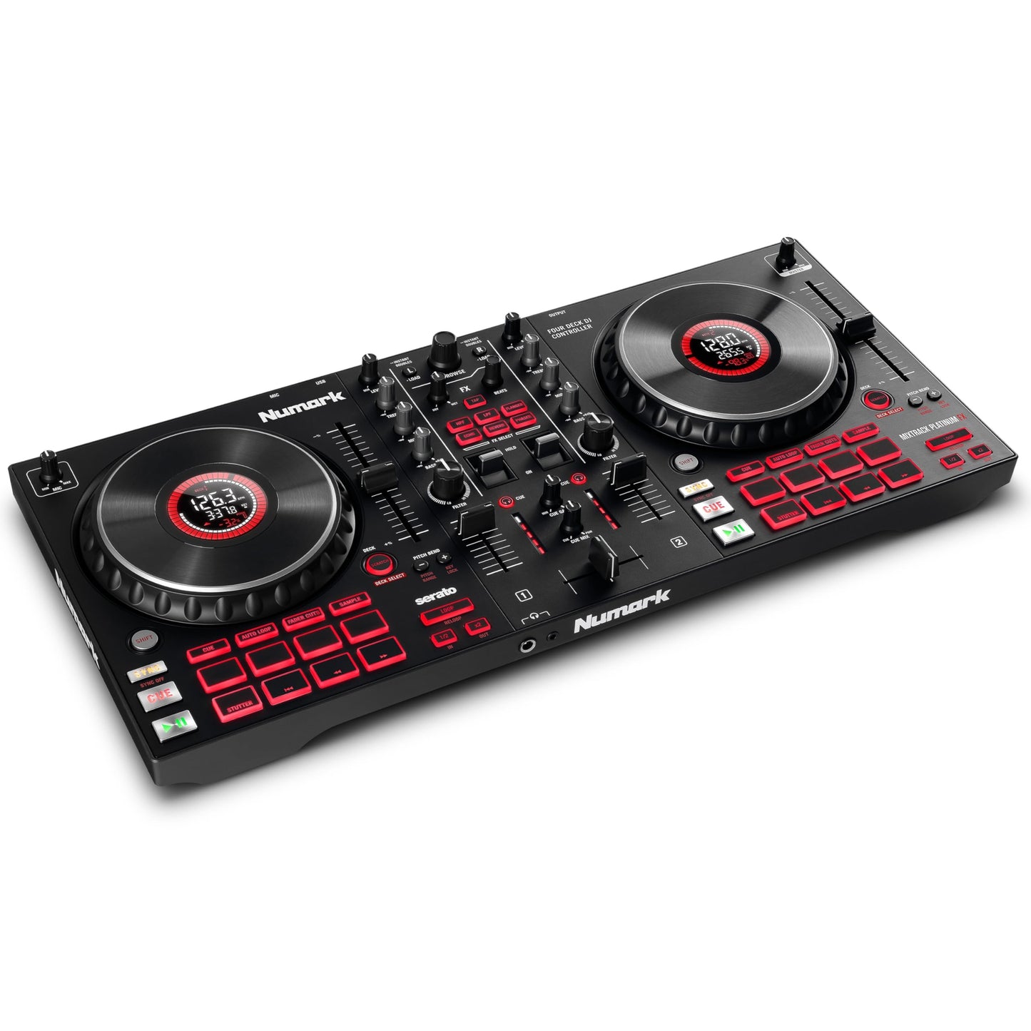 Controlador DJ Numark Mixtrack Platinum FX Plata con Interfaz de Audio y Efectos para Serato
