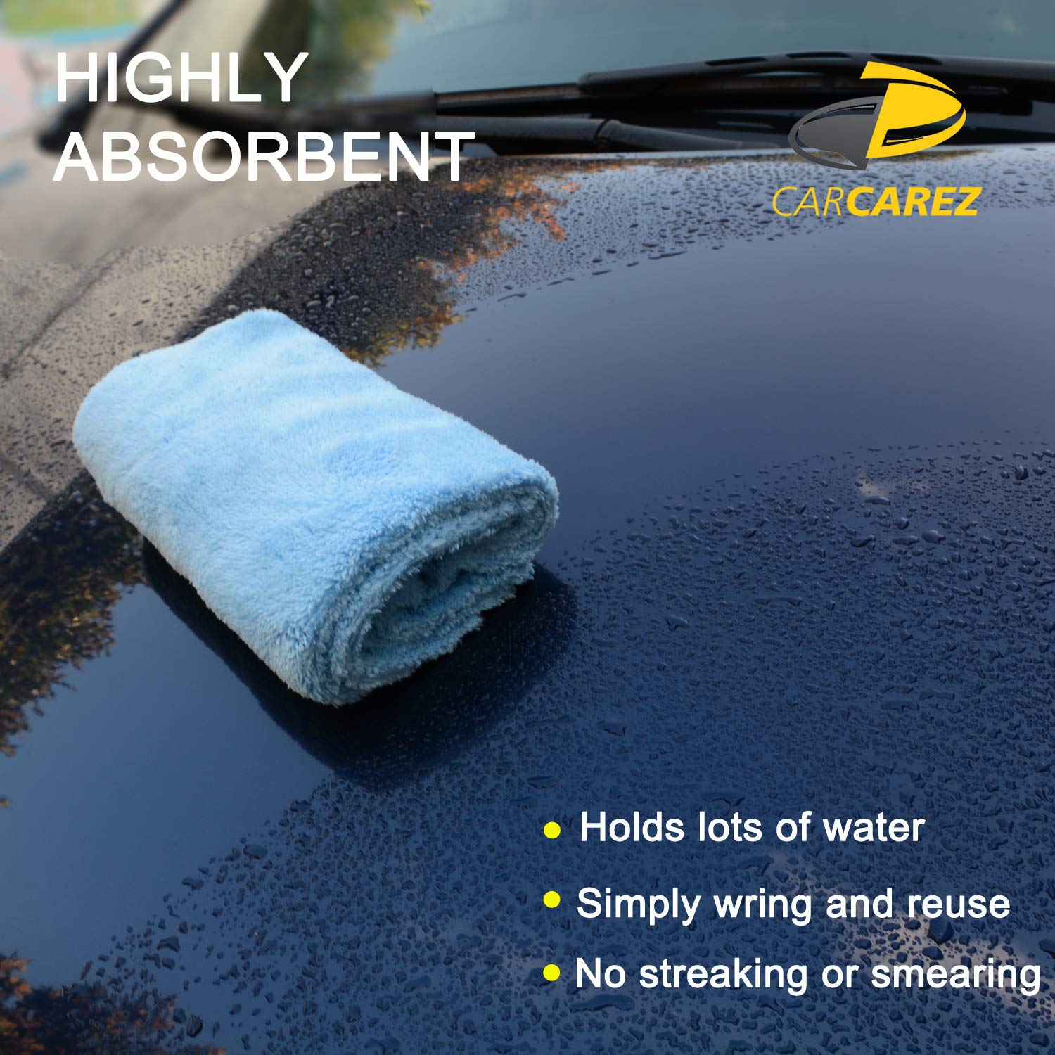 CARCAREZ - Toallas de microfibra para automóviles, secado de automóviles, toalla de pulido con paño de microfibra sin bordes de felpa, 450 g/m², 16 x 16 pulgadas Paquete de 6