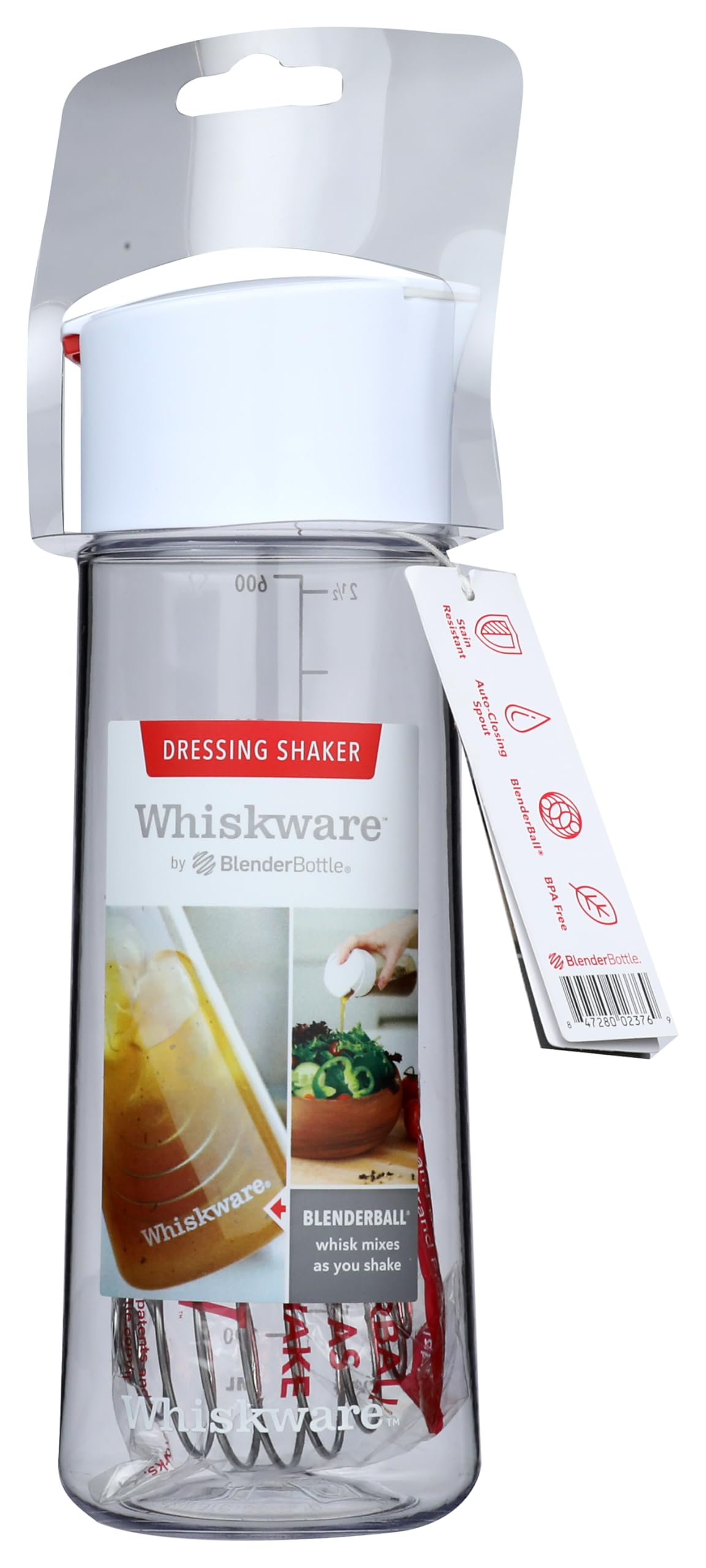 Botella de Plástico Whiskware Blanco a Prueba de Fugas con BlenderBall para Ensaladas Frescas y Caseras