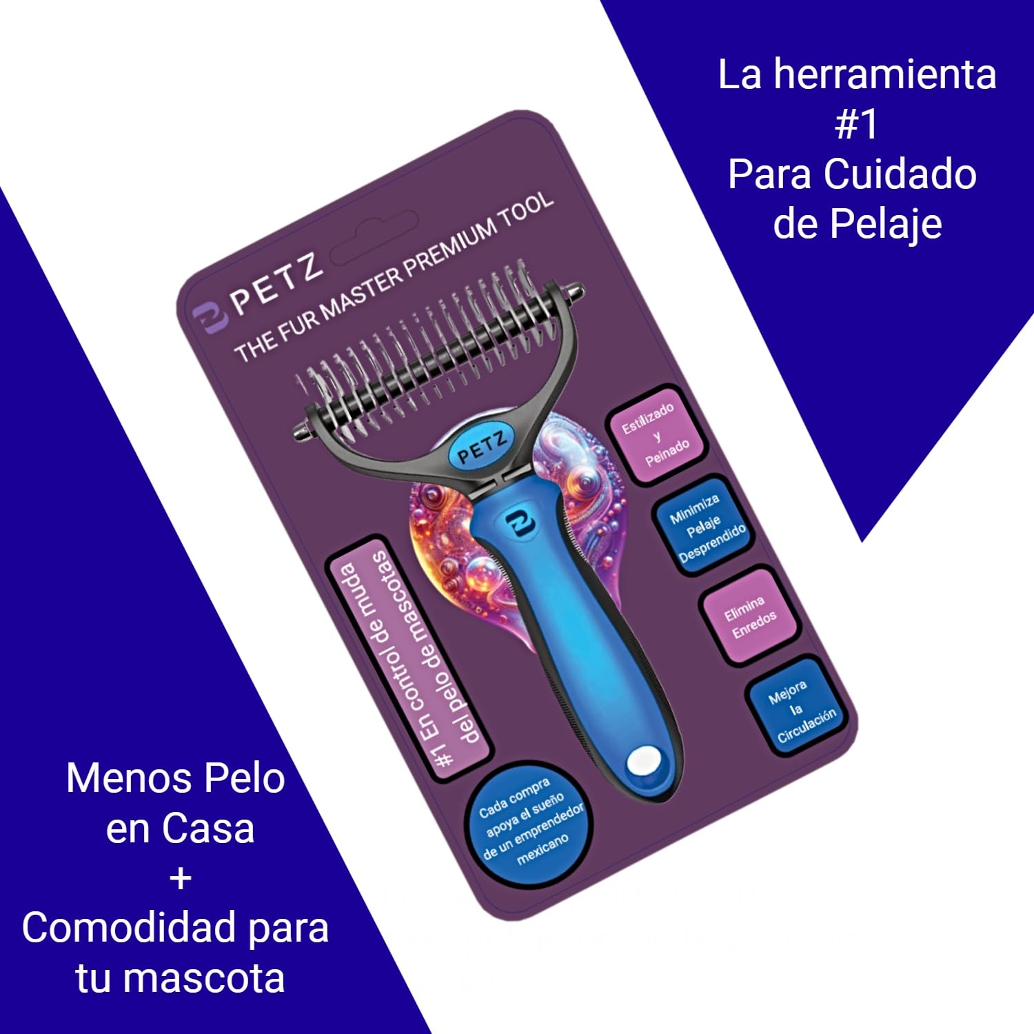 BPETZ Rastrillo Deslanador y Cepillo para Perros y Gatos, Herramienta Premium Antimuda para Estilizado, Reducción de Pelo Suelto, Desenredado, Anti-Nudos y Masaje, Ideal para Pelajes Largos, Doble y Ásperos